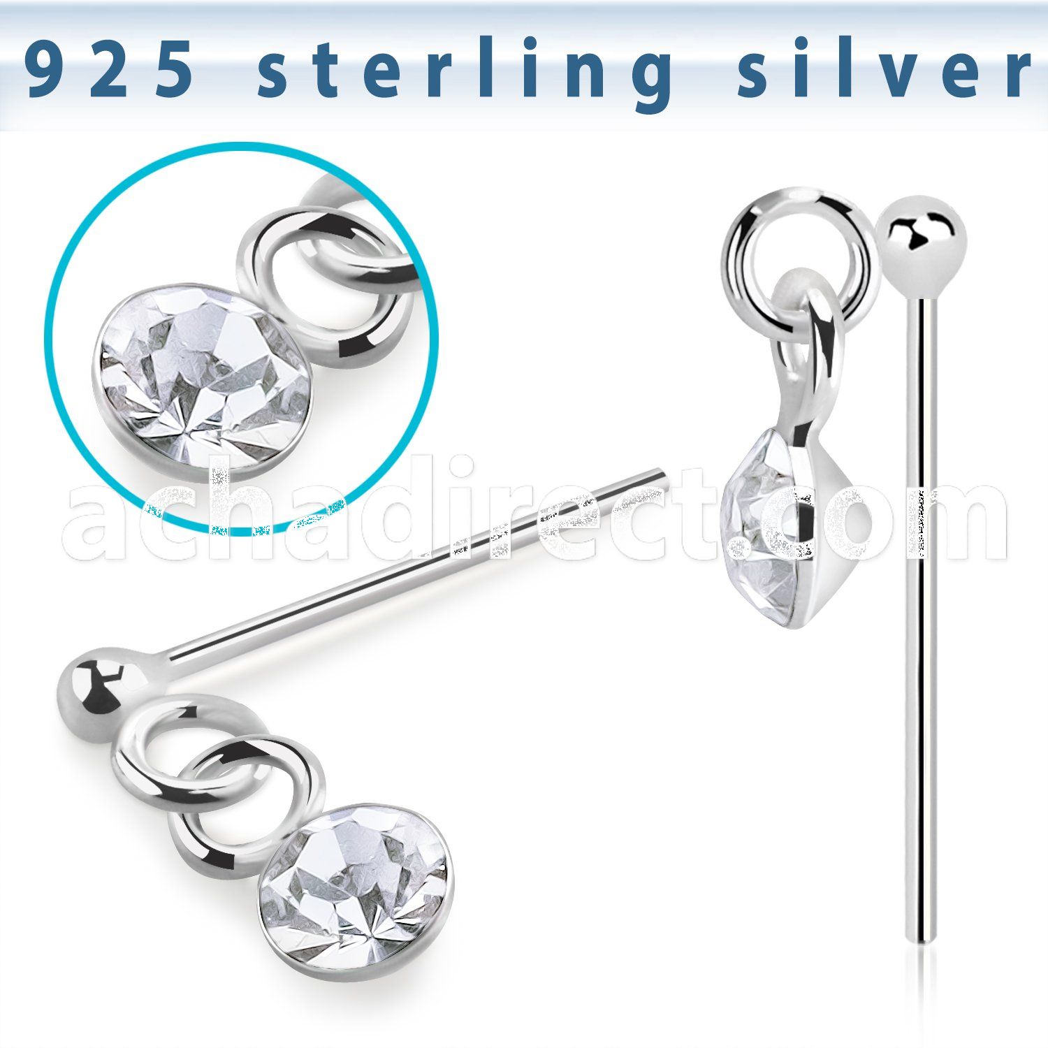 nydvm1 silver bend it yourself nose stud ball crystal