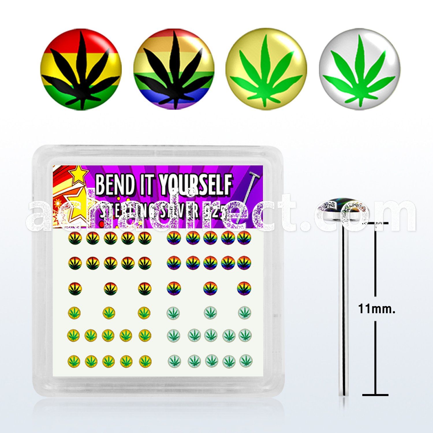 nylgx1 box of silver bend it nose studs w assorted marijuana