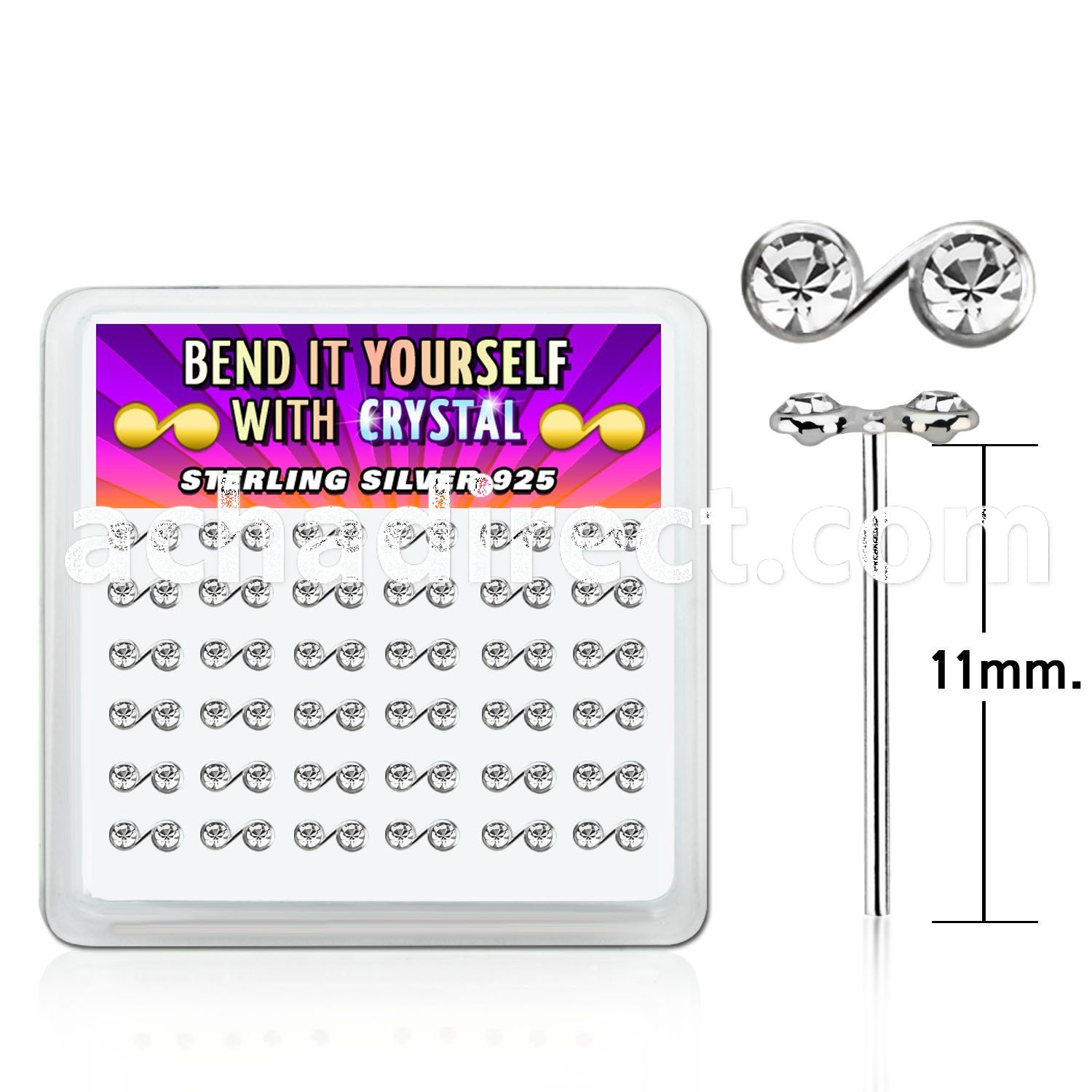 nymsbxc box silver bend it nose studs w music note top w crystal