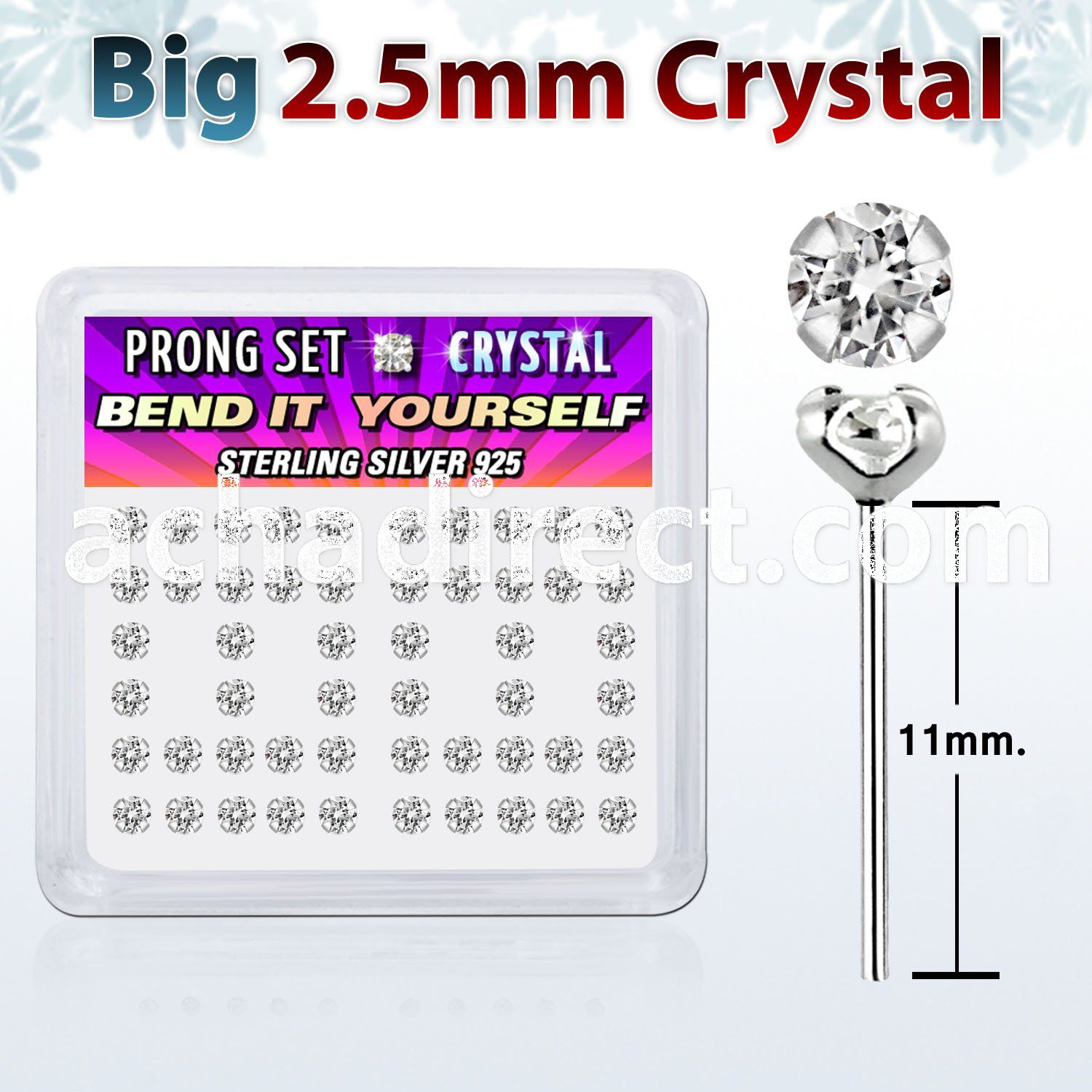 nyp19cx silver bend it nose studs w 2 5mm clear prong crystal