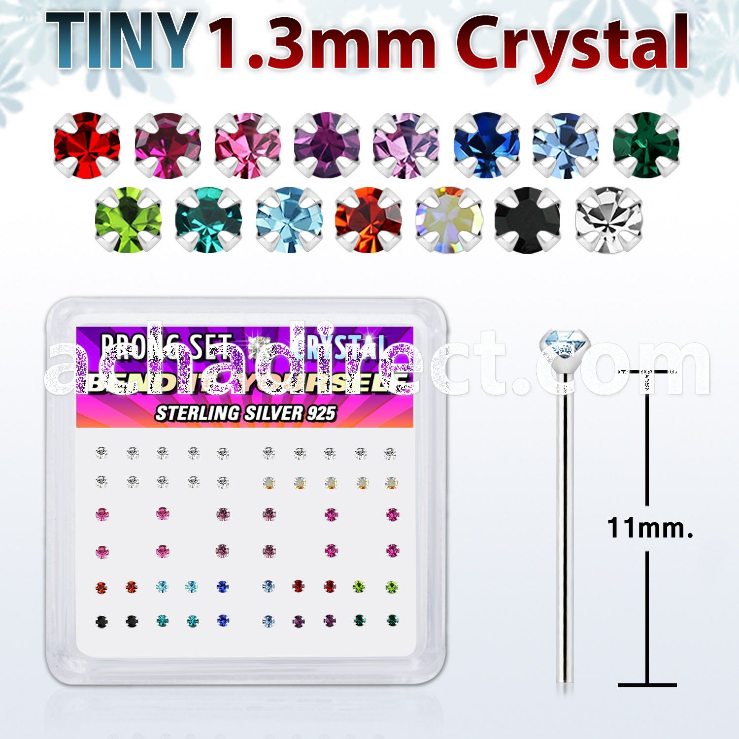 nyp6mx silver bend it nose studs w 1 25mm prong set crystals