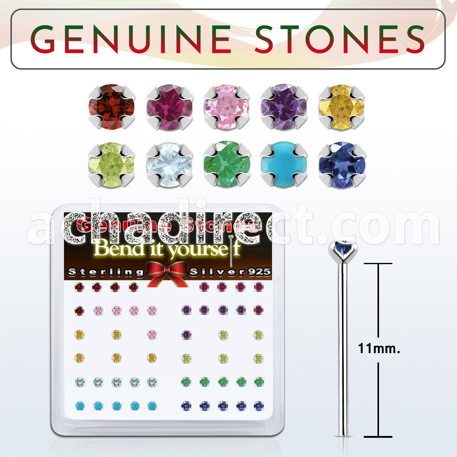 nypbxge box w silver bend it yourself nose studs w gem stones