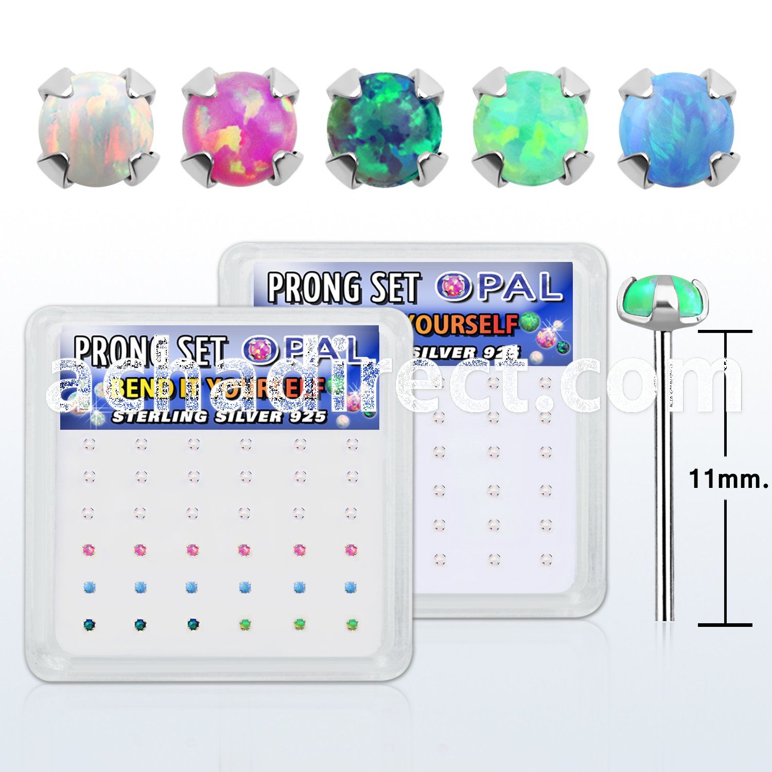 nypo15 box silver bend it nose studs w prong set synthetic opal