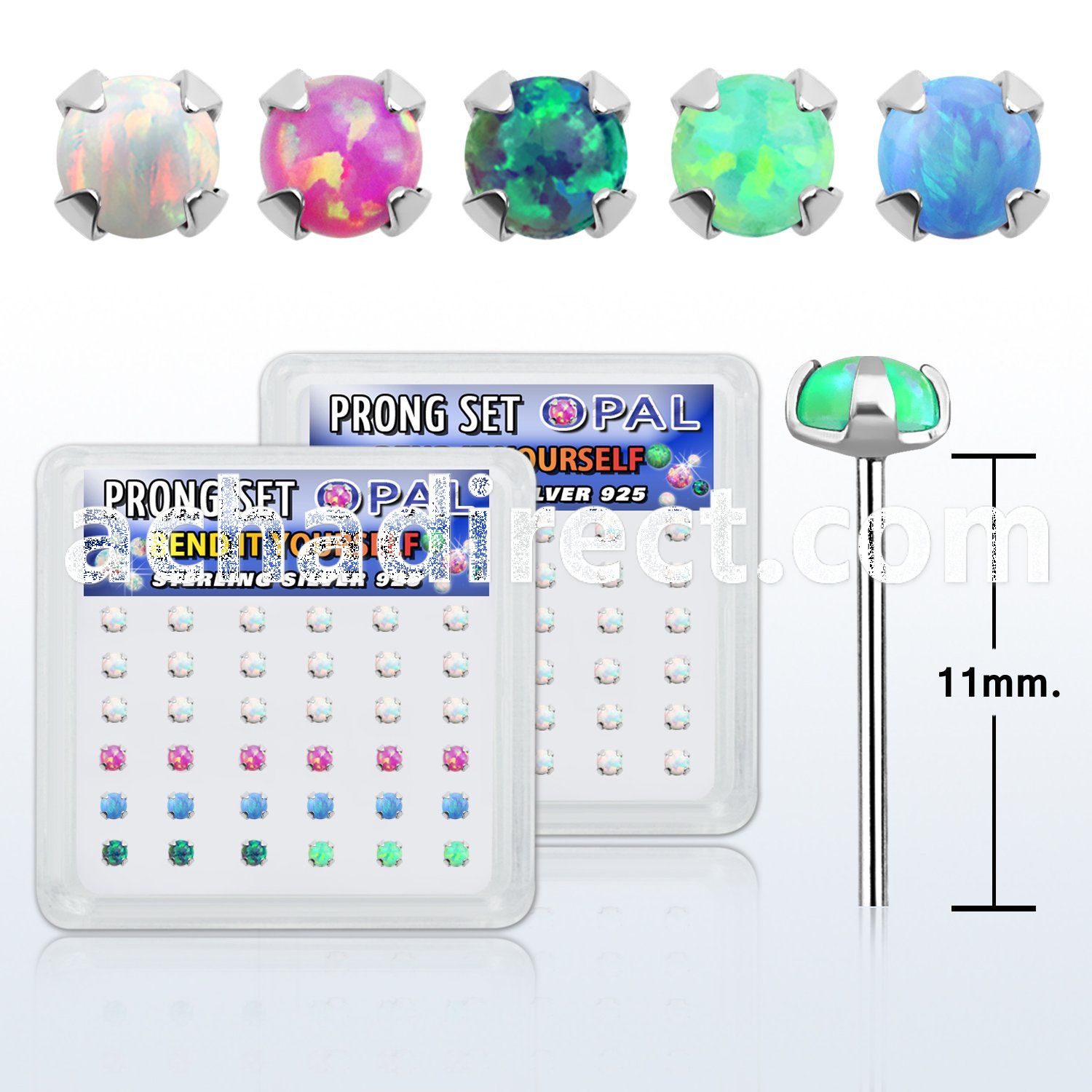 nypo25 box w 36 pc of silver bend it nose studs w 2.5mm opals