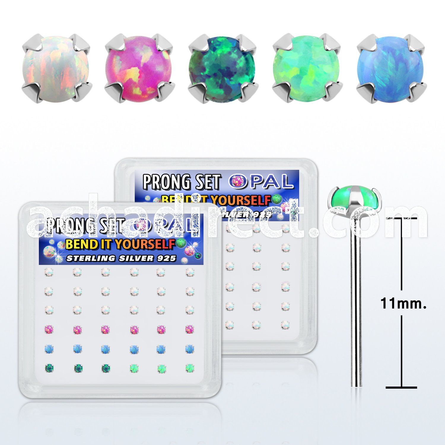 nypo2 box w 36 pc of silver bend it nose studs w 2mm opals