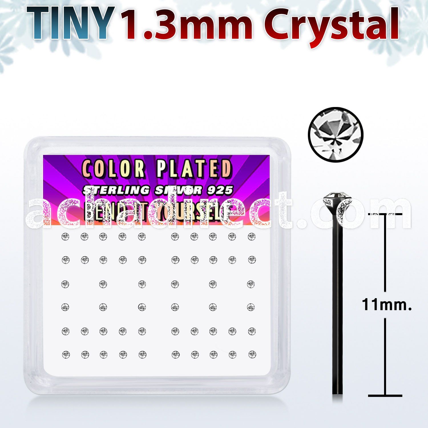 nyrb6xc box w 52 pcs of black plated silver bend it yourself nose studs w tiny 1 25mm clear round crystal tops