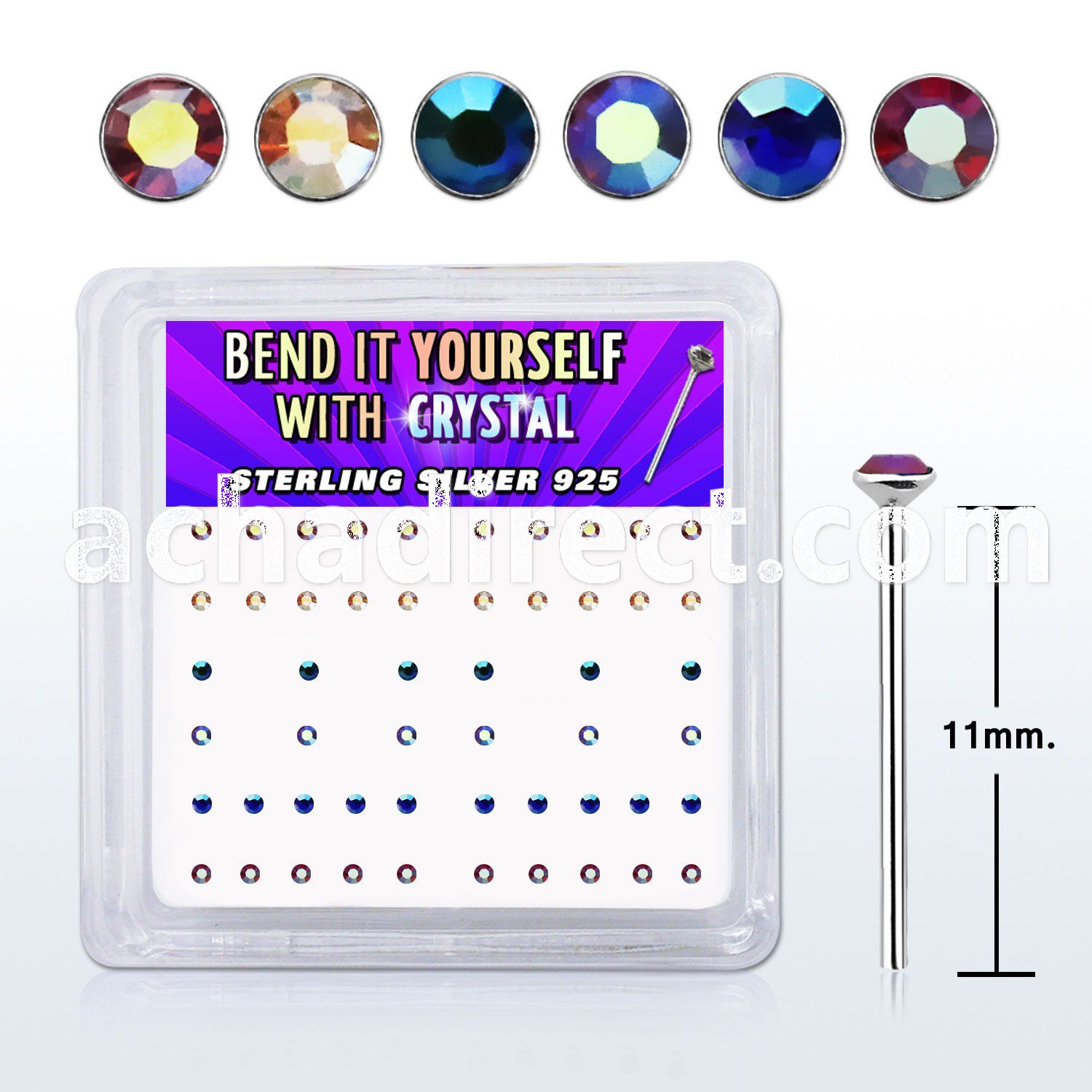 nyrdxabm box w silver bend it nose studs w 1.5mm round ab crystal