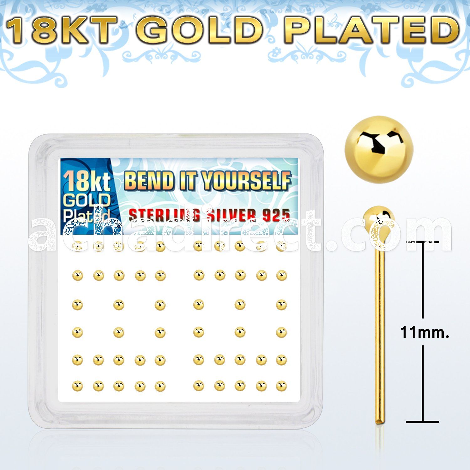 nyx18b2 gold silver bend it nose studs w 2mm ball shaped top