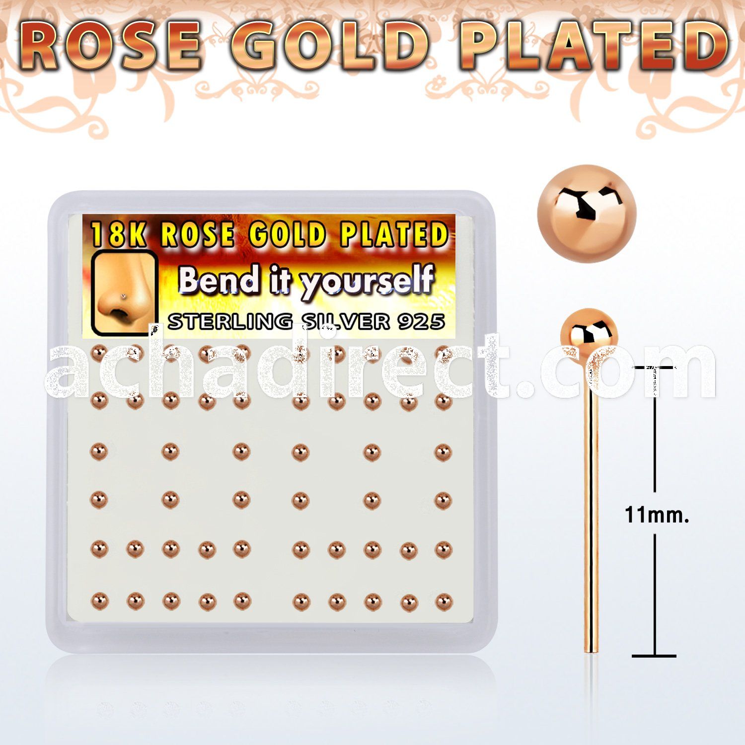 nyxrsb2 box w rose gold silver bend it nose stud w 2mm ball top