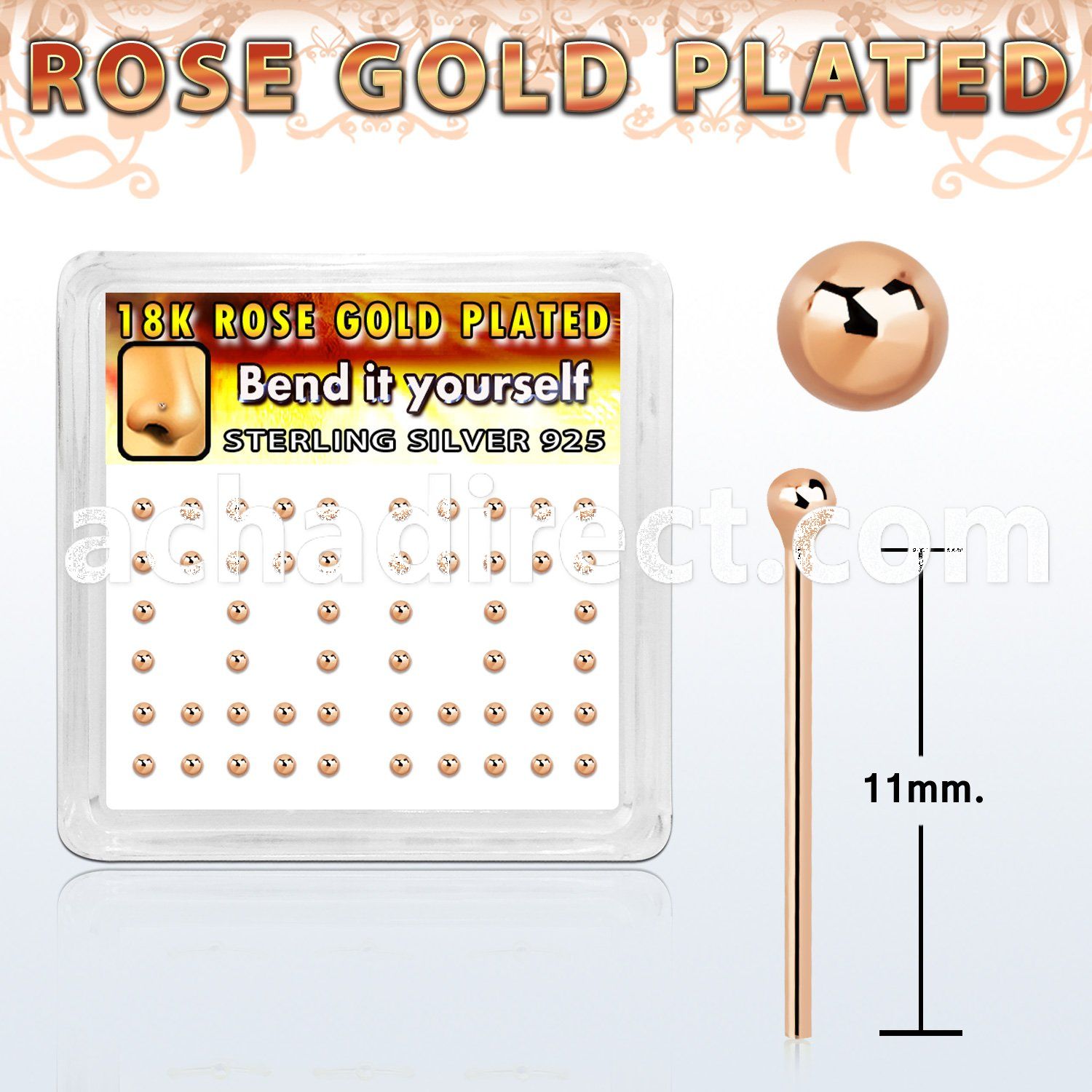 nyxrsb rose gold silver bend it nose studs w 1 5mm ball top