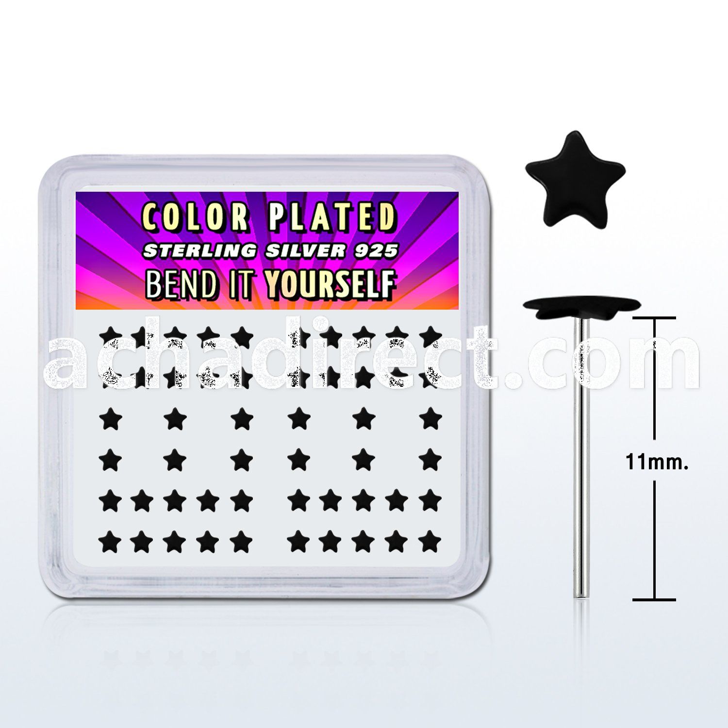 nyxsak box of silver bend it nose studs with black star tops