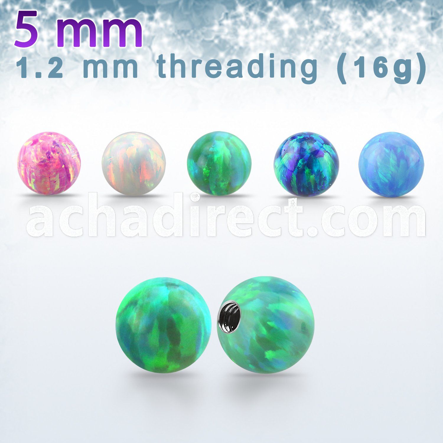 opi5s 5mm synthetic opal ball with 16g (1.2mm) threading