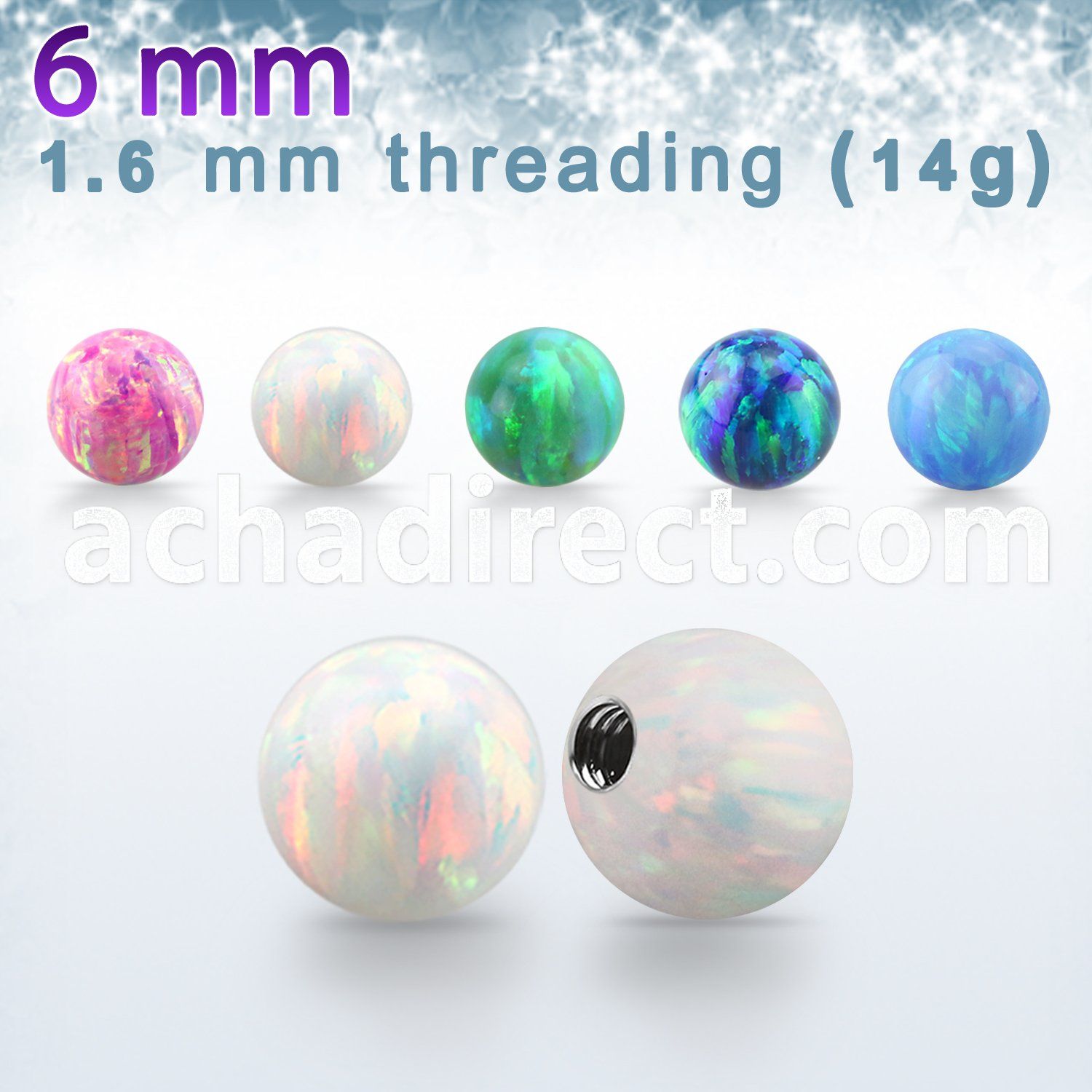 opi6 6mm synthetic opal ball with 14g (1.6mm) threading