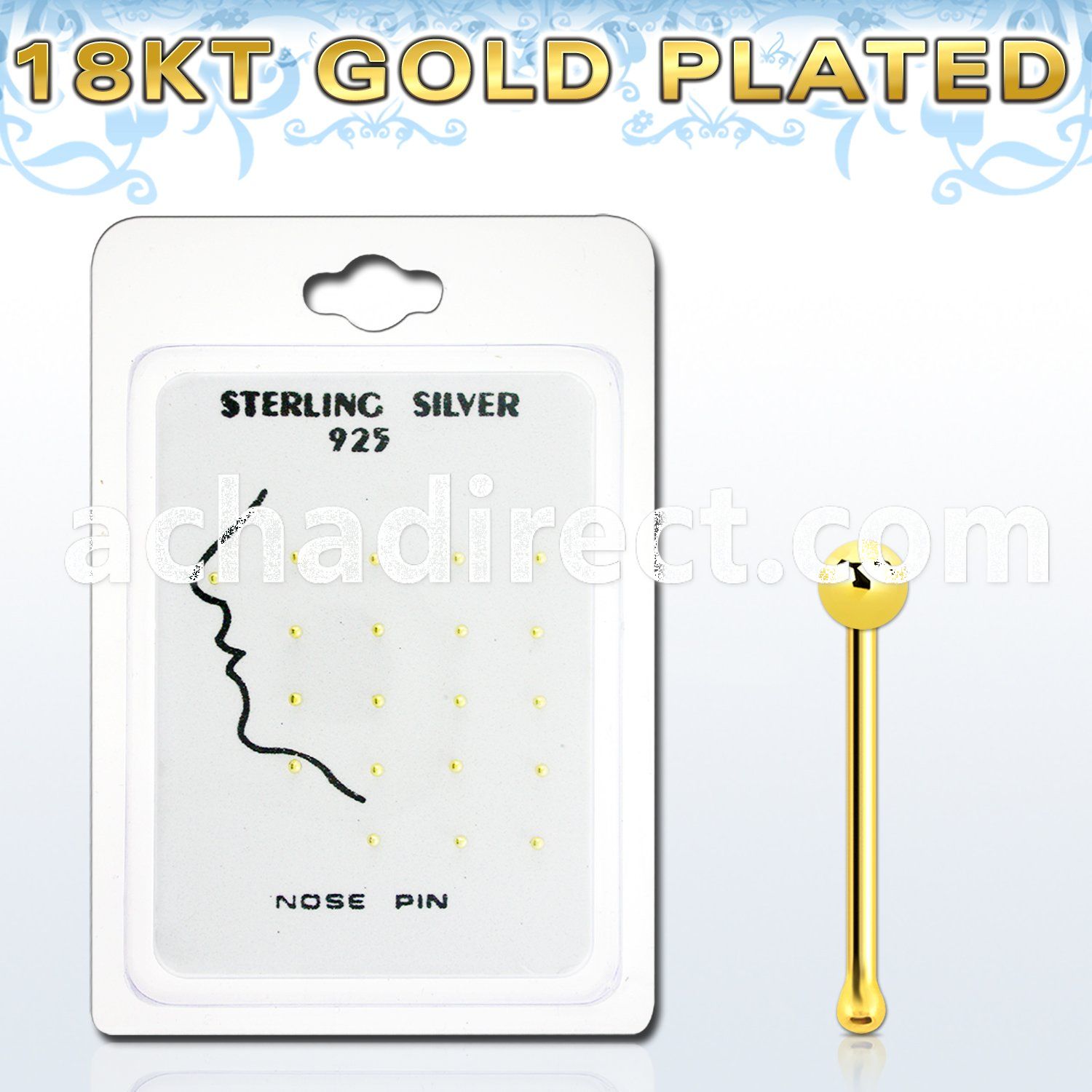 p18kgb pack of 18k gold silver nose bones with 1 5mm ball top