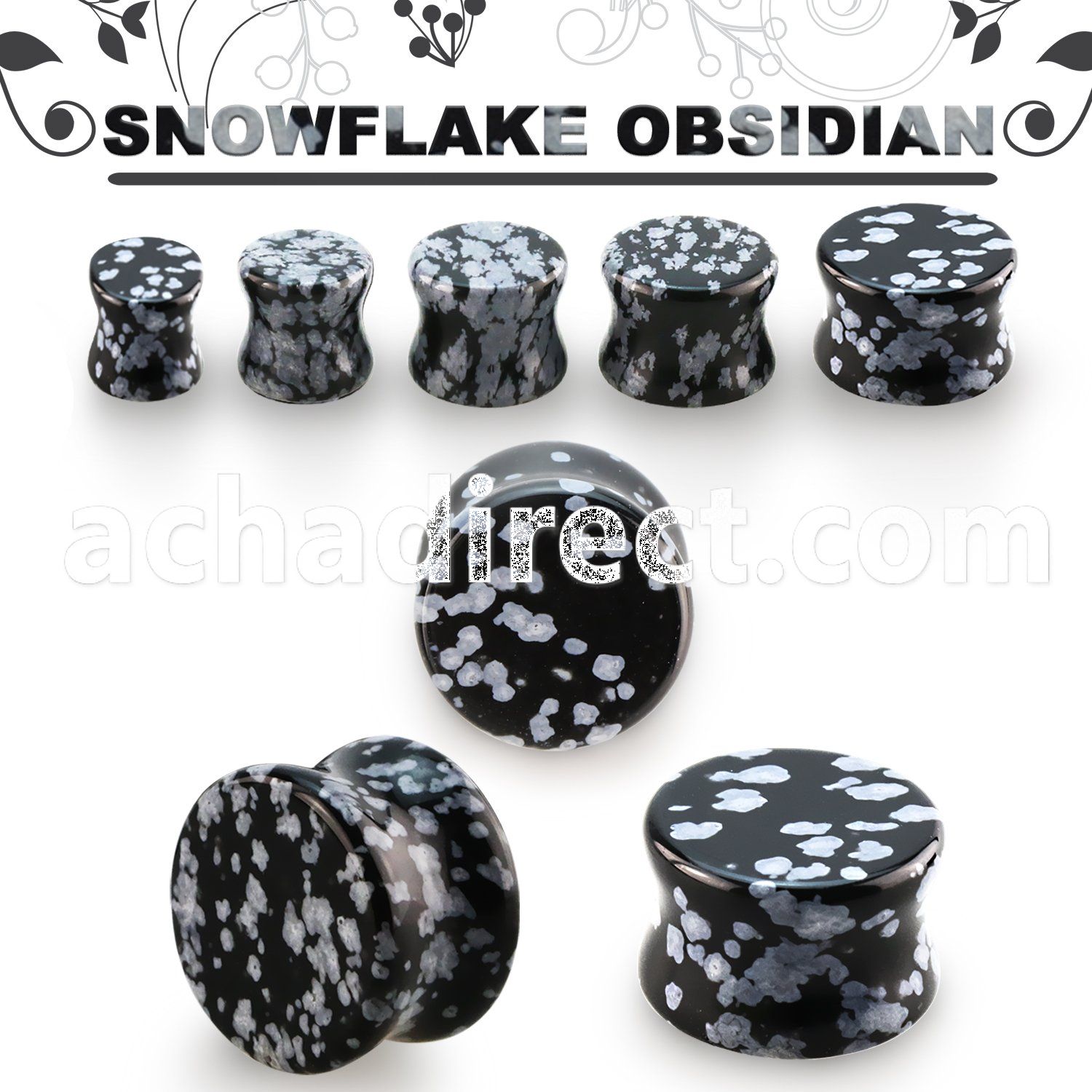 pgsjj snowflake obsidian double flare stone plug