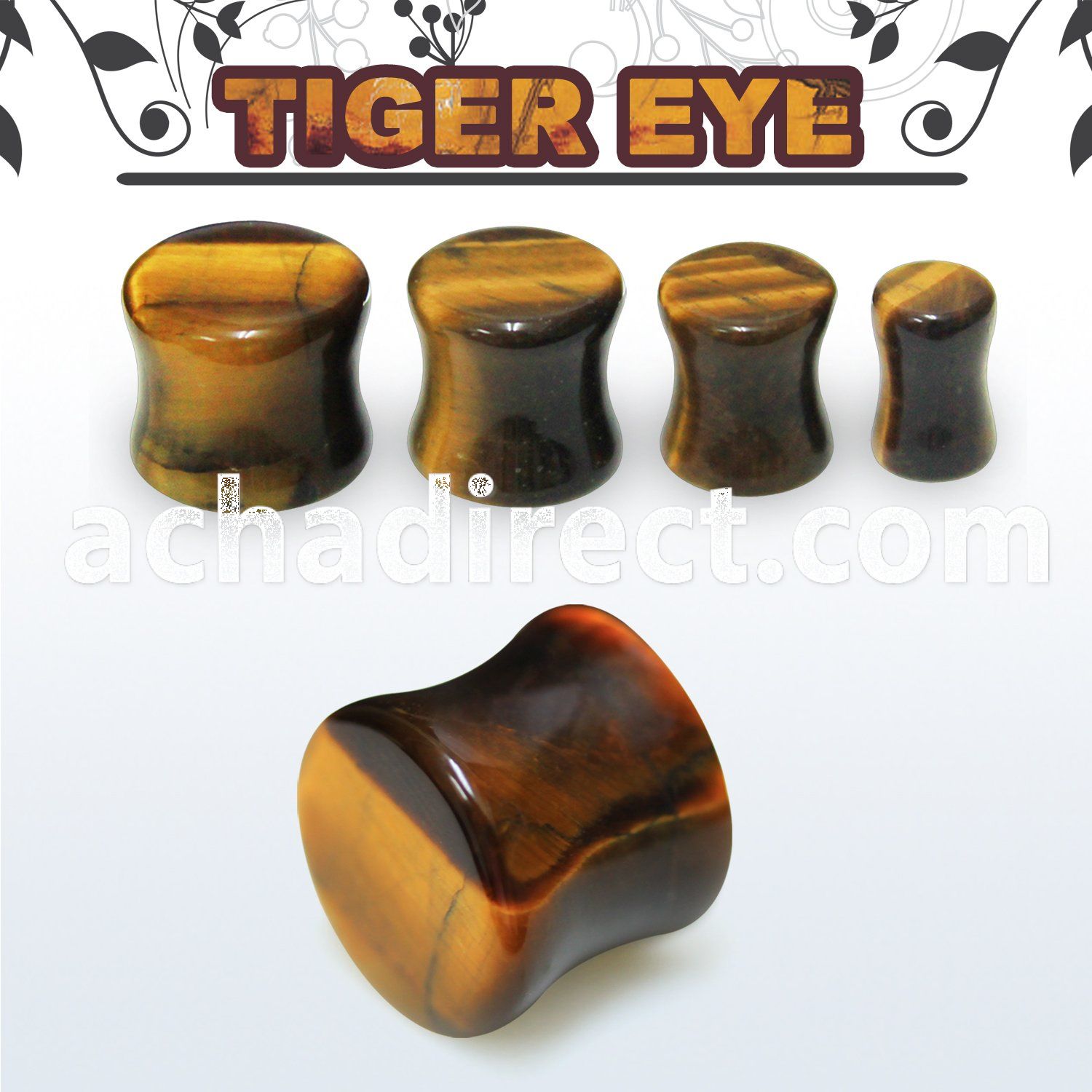 pgsm tiger eye stone double flared plug size 3mm 16mm