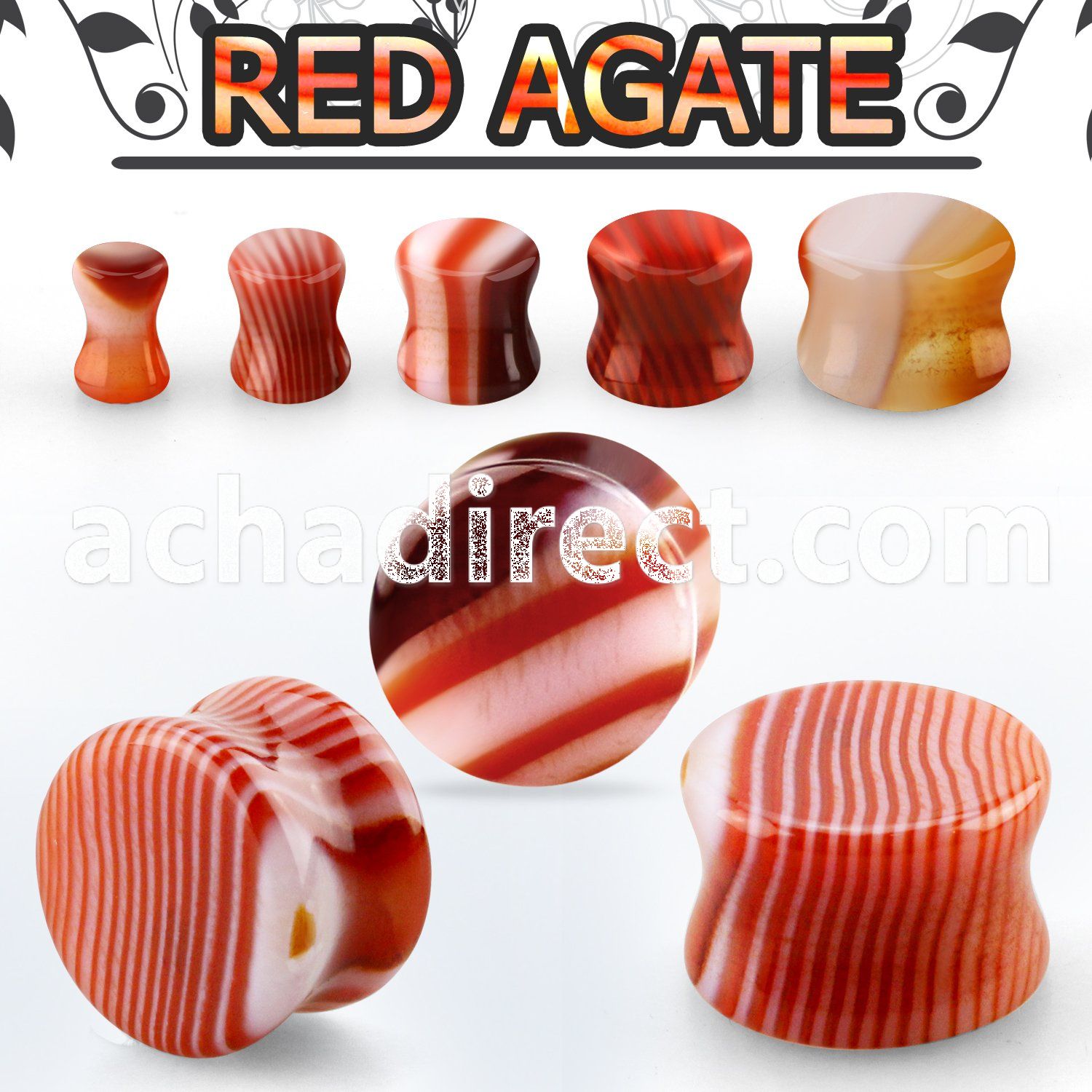 pgsmm red agate double flared stone plug 