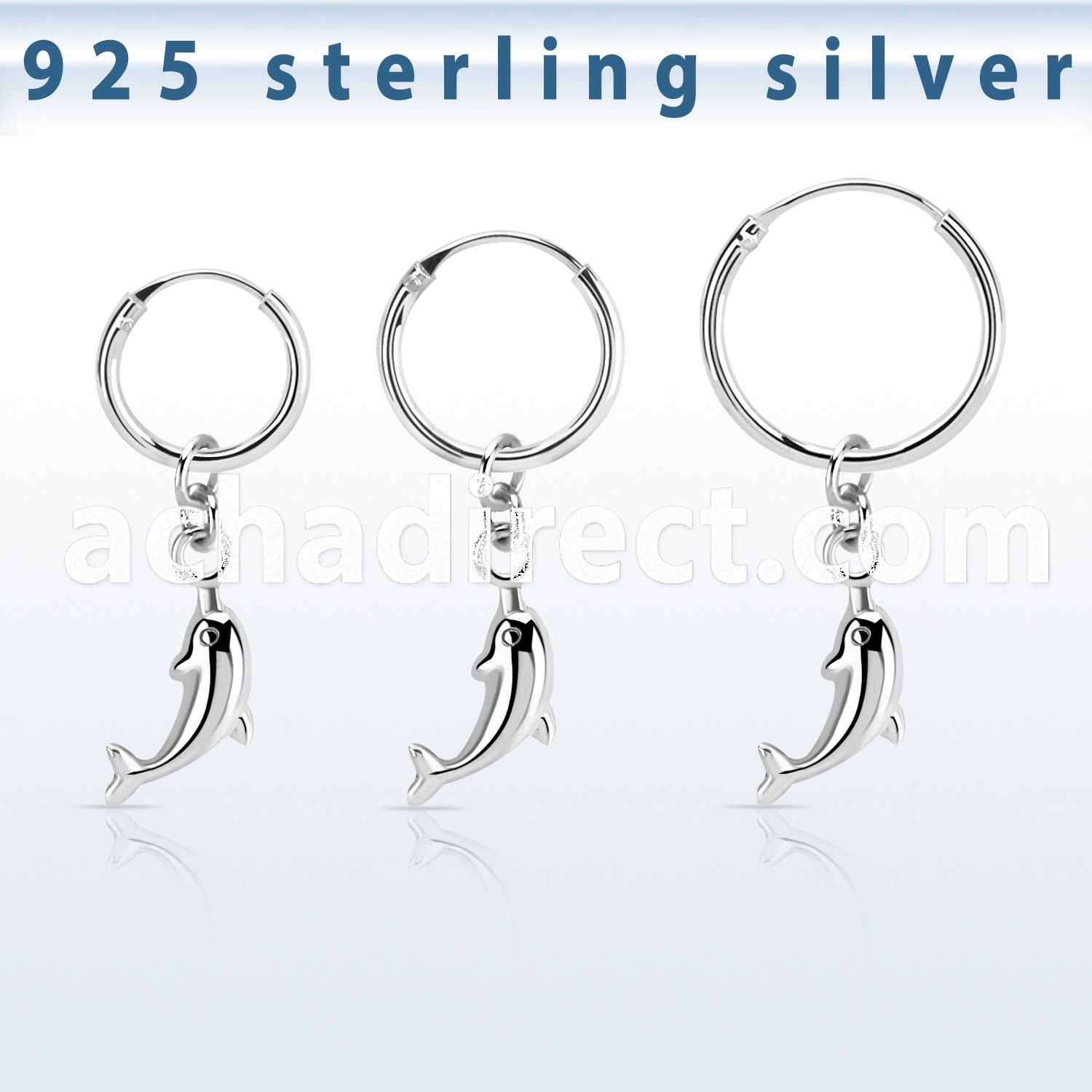 phod37 silver helix hoop earring w plain silver dolphin dangling