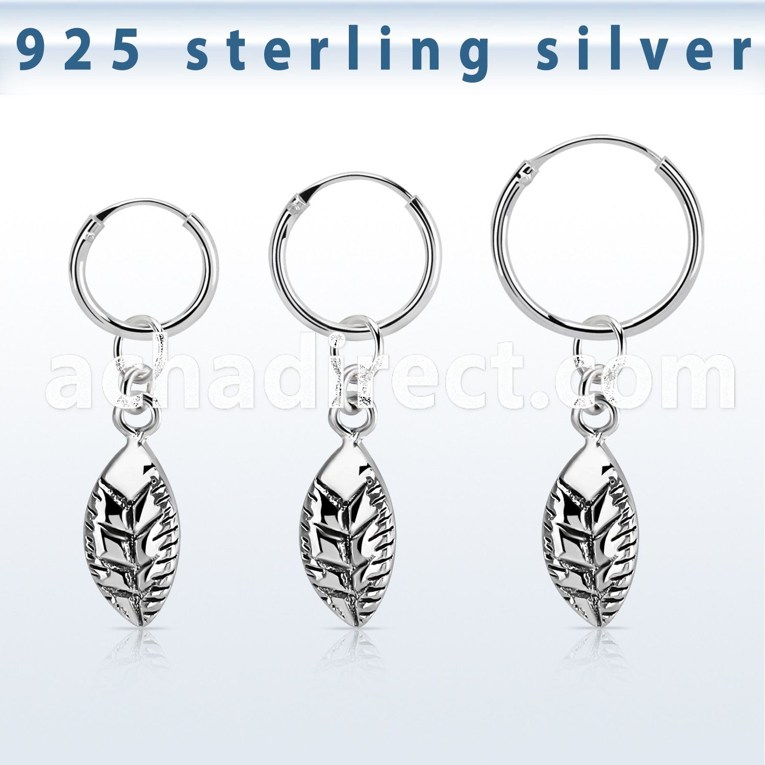 phod38 silver helix hoop earring w a silver leaf dangling