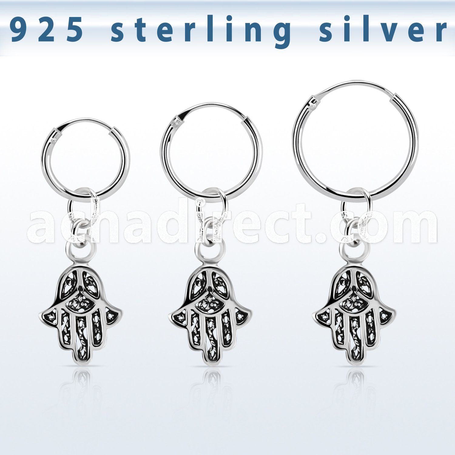 phod40 silver helix hoop earring w a silver hamsa dangling