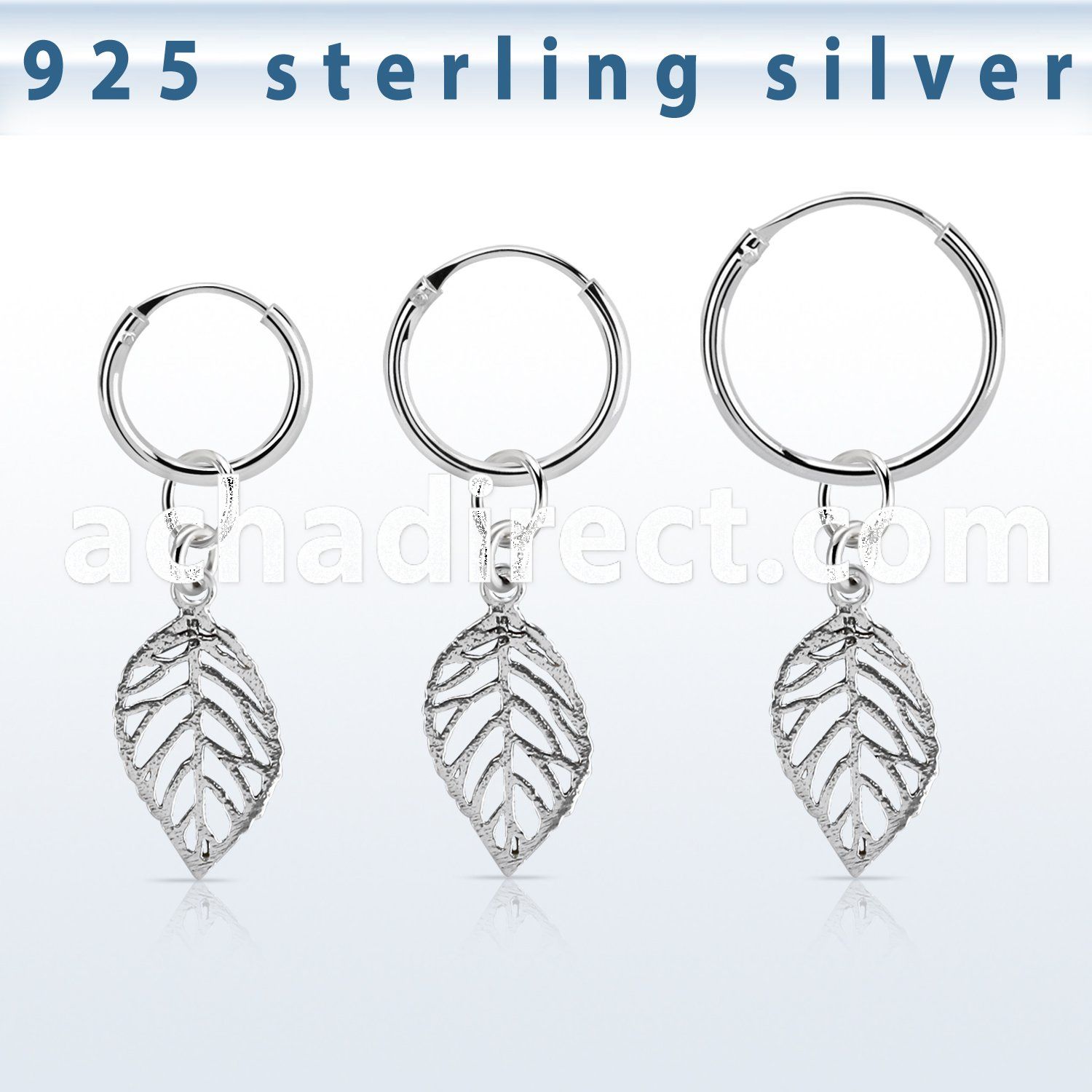 phod43 silver helix hoop earring w a silver leaf dangling