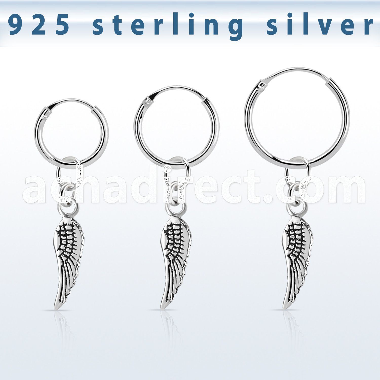 phod44 silver helix hoop earring w a silver bird wing dangling