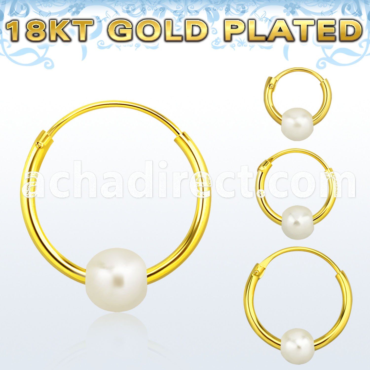 phorgp pair of gold silver hoop earrings w 4mm pearl ball