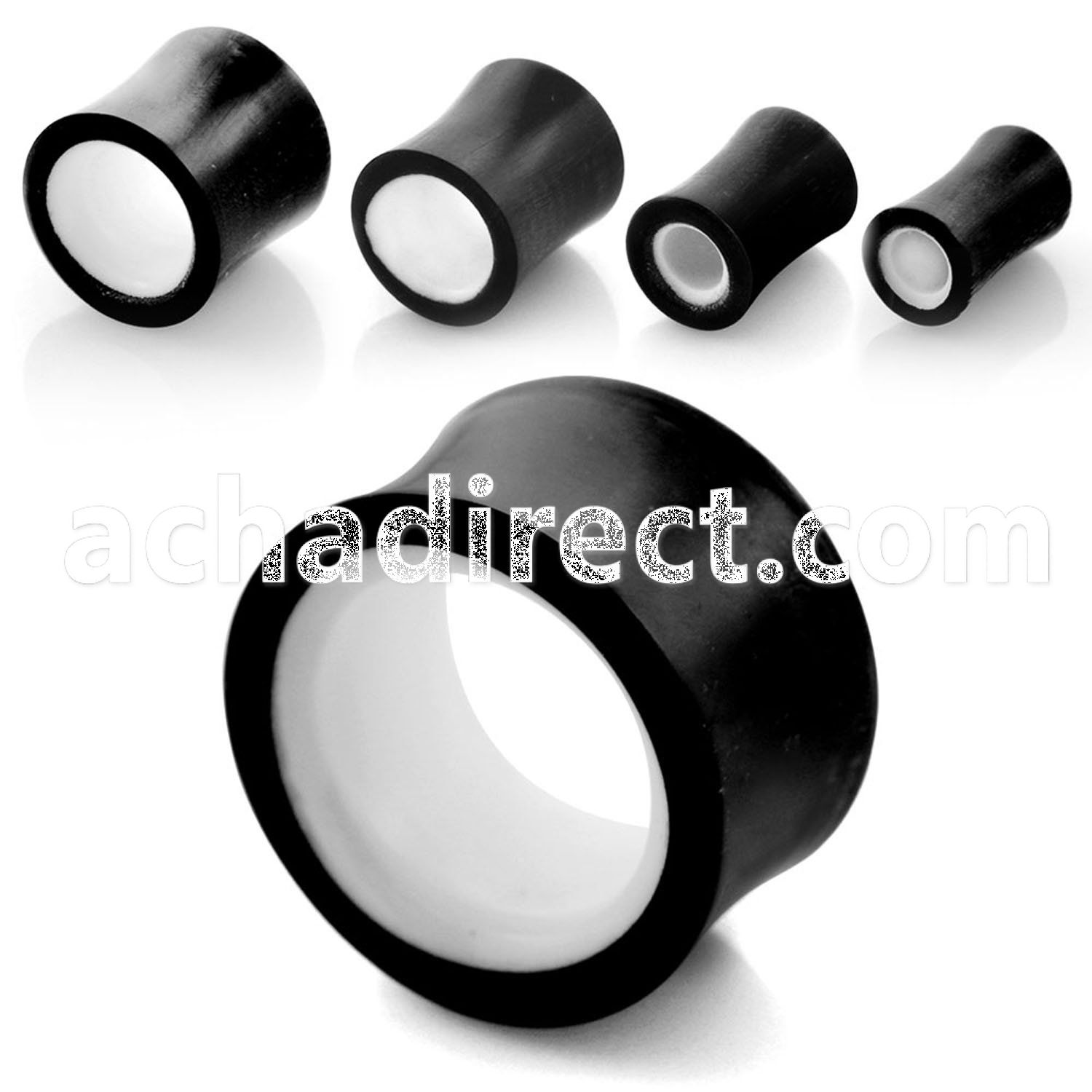 phwo double flared flesh tunnel in black horn white bone