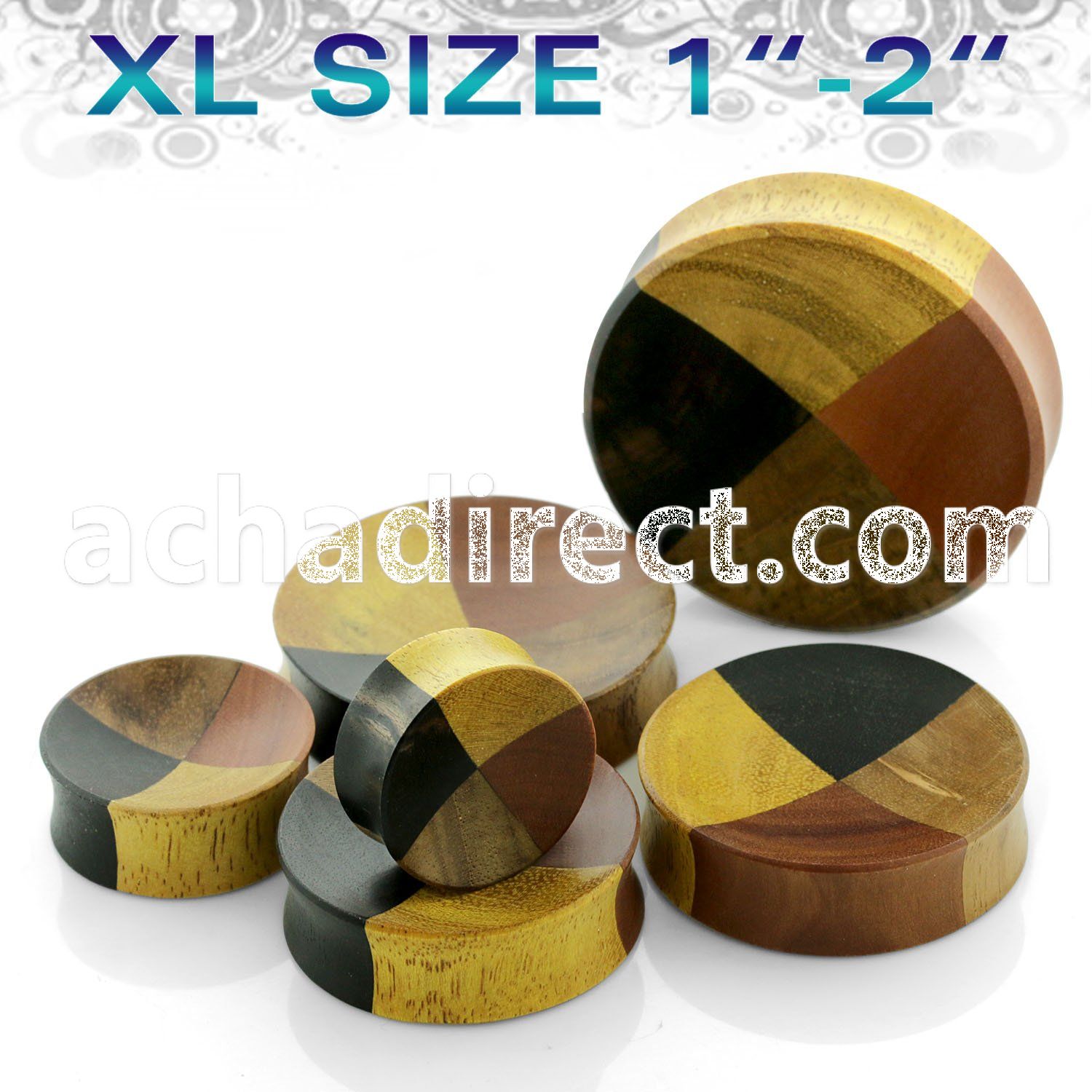 pjsatxl xl size concave double flare plug with 4 wood quarters