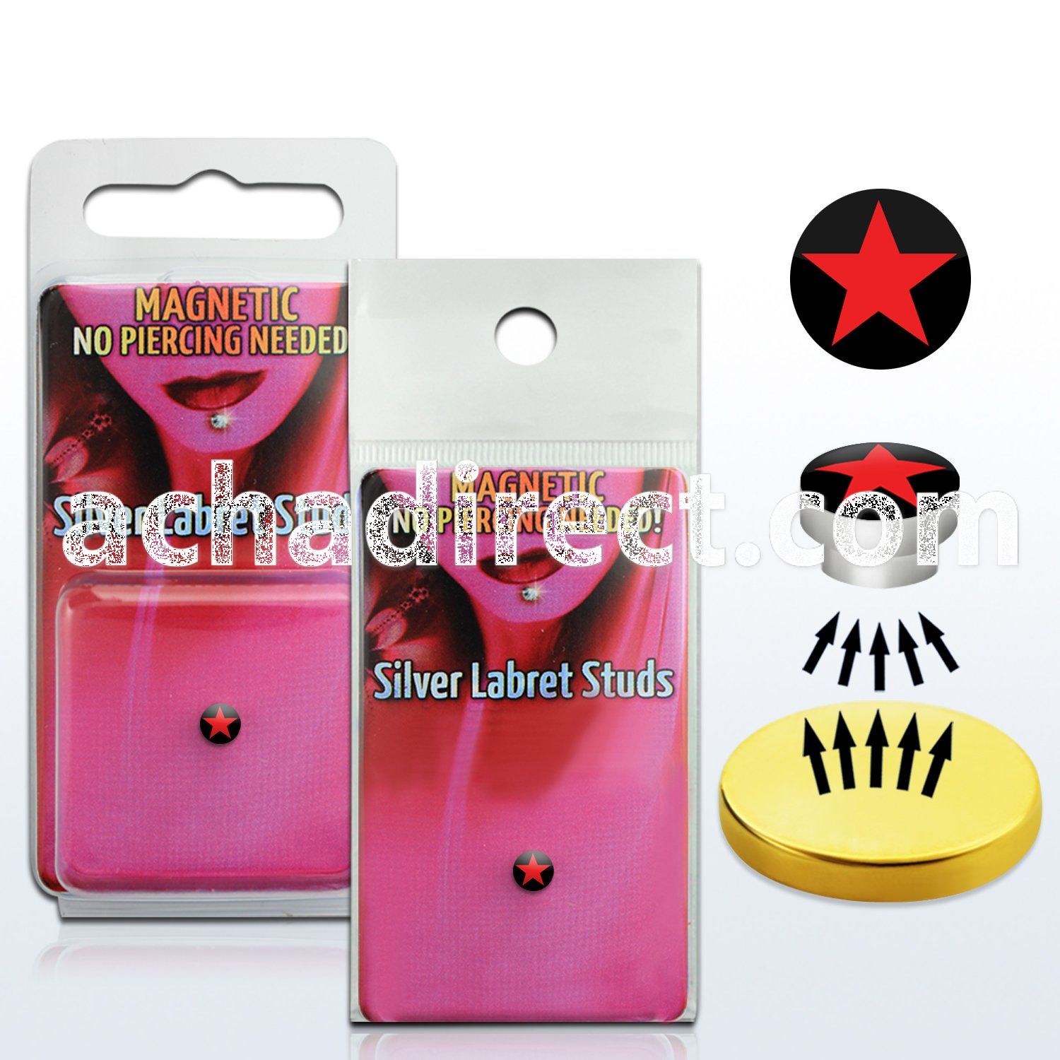 pkml1 silver magnetic fake labret stud with star on black logo
