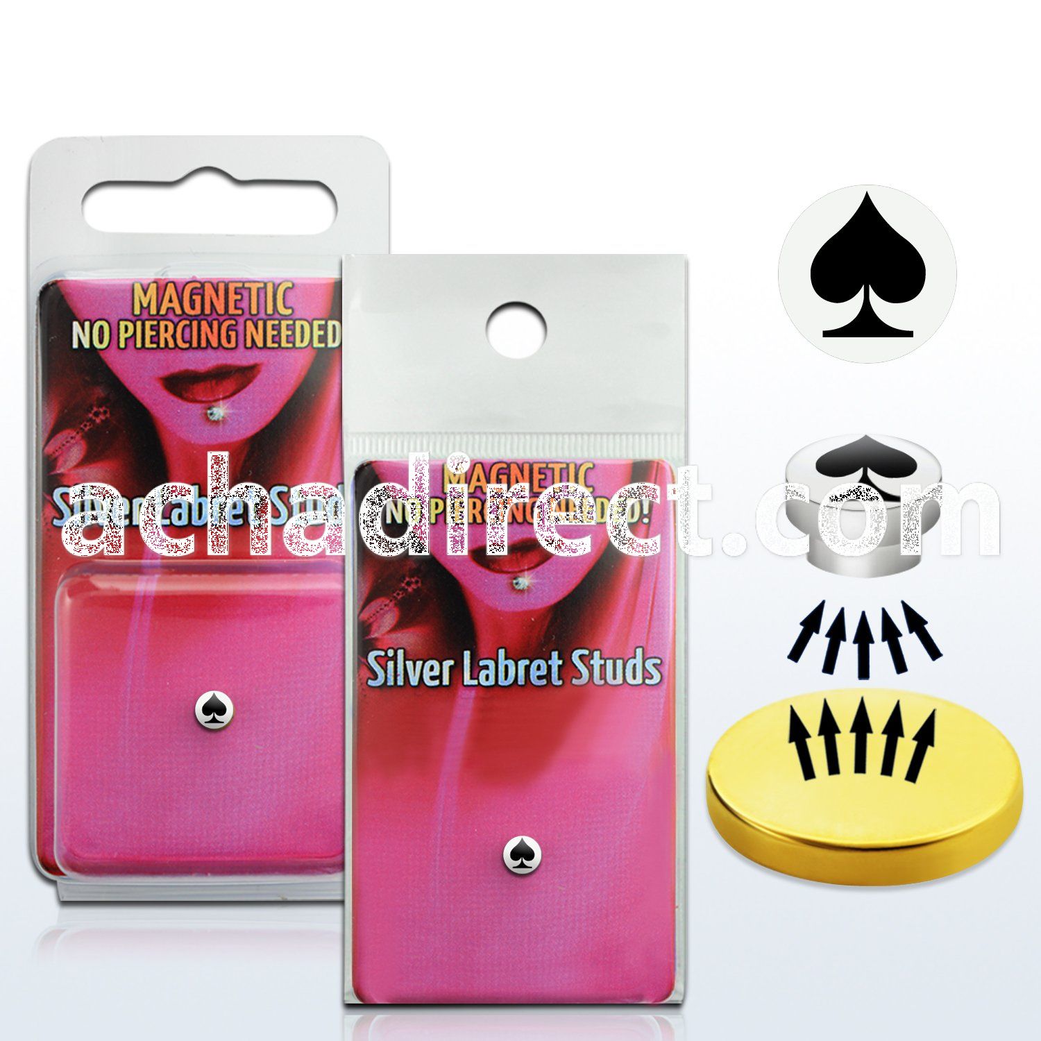 pkml9 silver magnetic fake labret stud with card spade logo