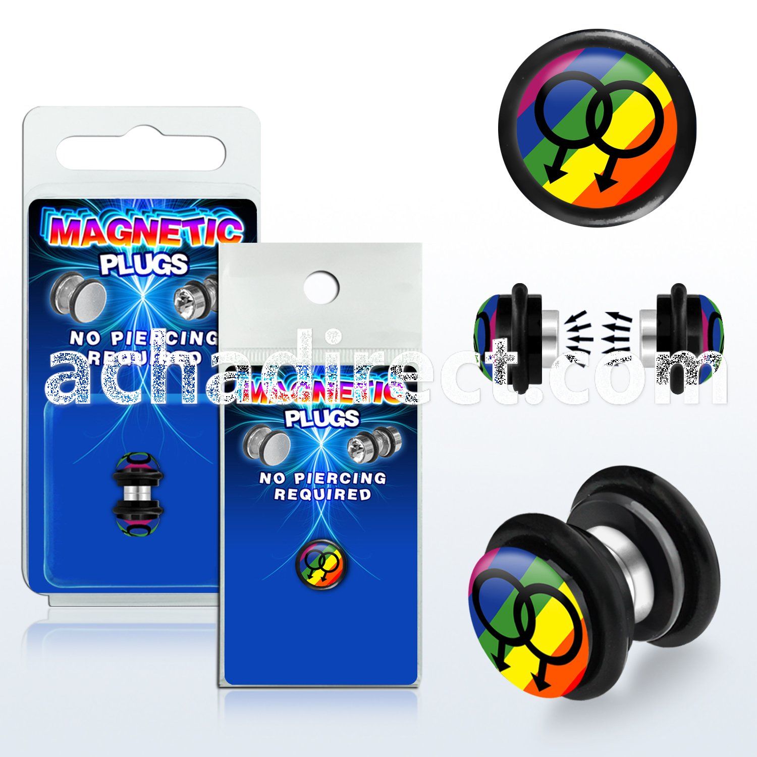 pkmp111 acrylic magnetic fake plug w male signs on rainbow