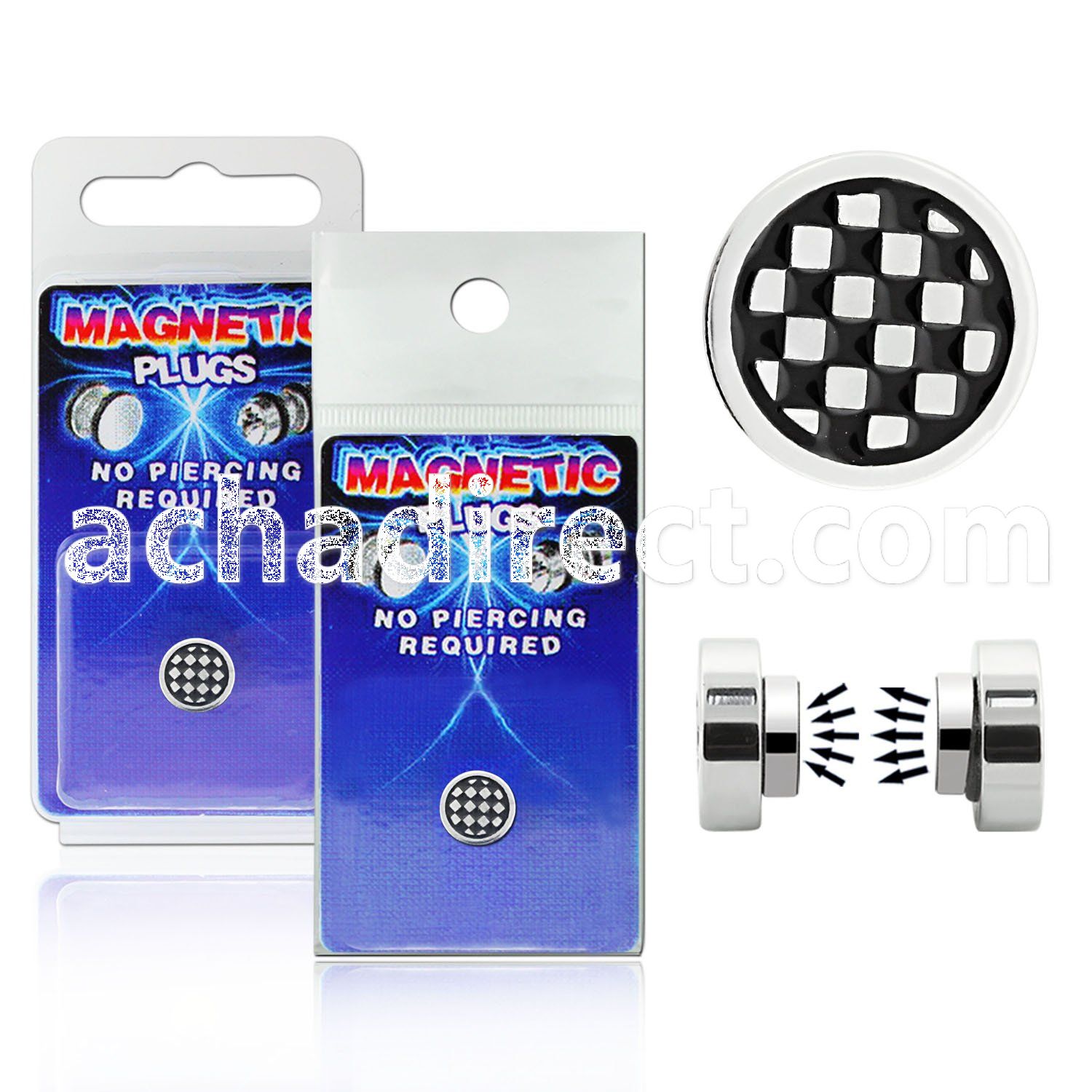 pkmp15 surgical steel magnetic fake plug with checkereds logo