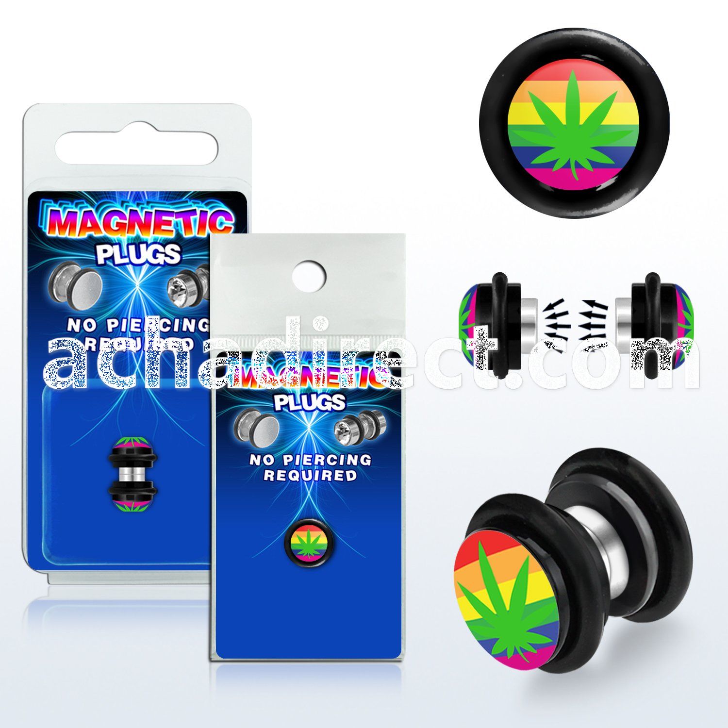 pkmp66 acrylic magnetic fake plug w marijuana on rainbow logo