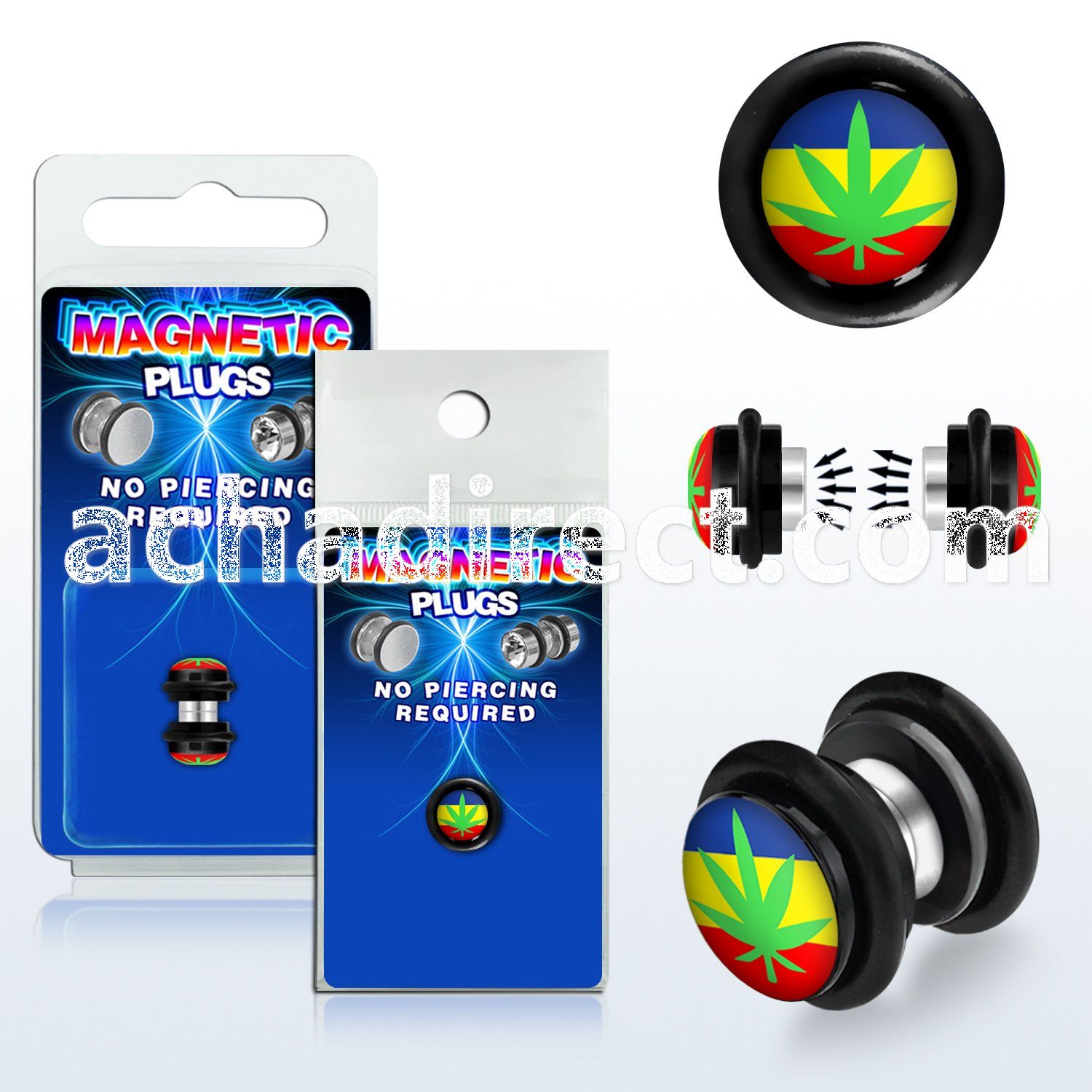 pkmp68 acrylic magnetic fake plug w marijuana on rainbow logo