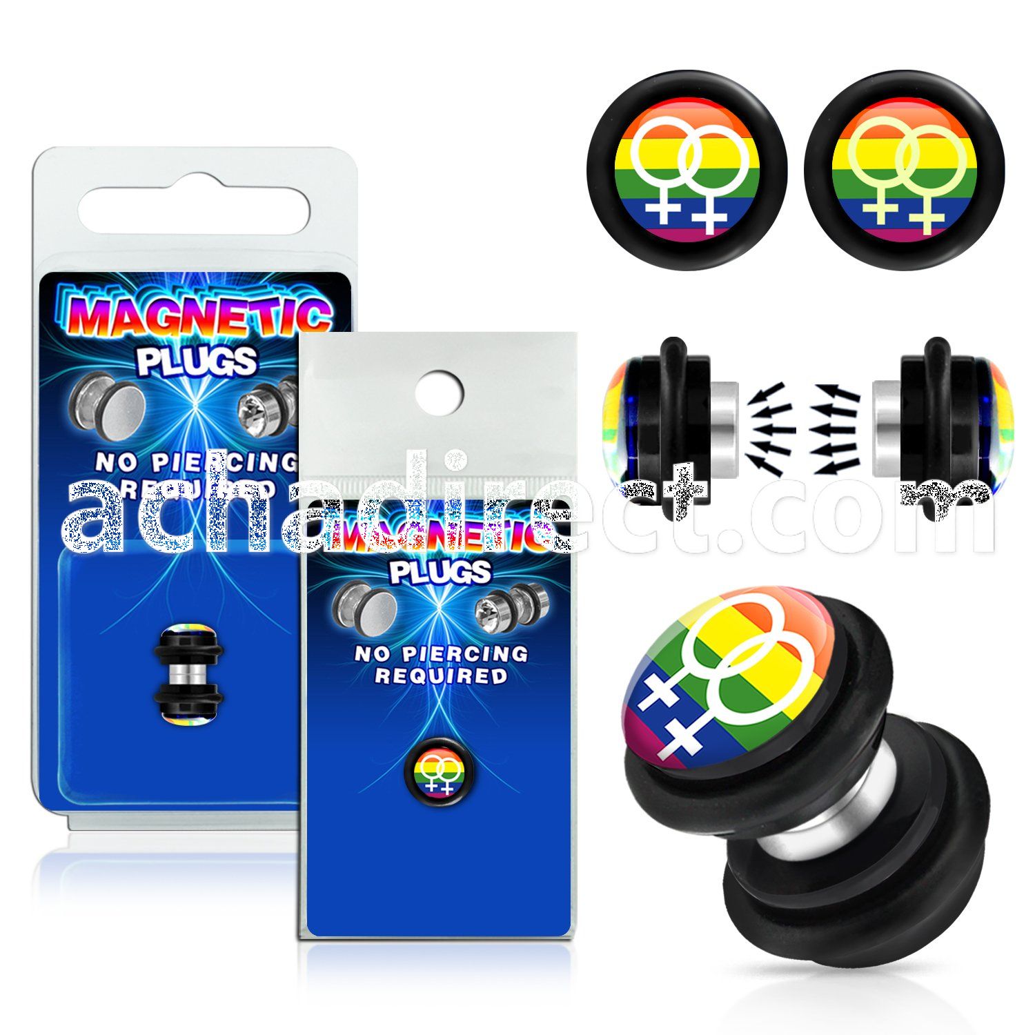 pkmp73 acrylic magnetic fake plug w female signs on rainbow