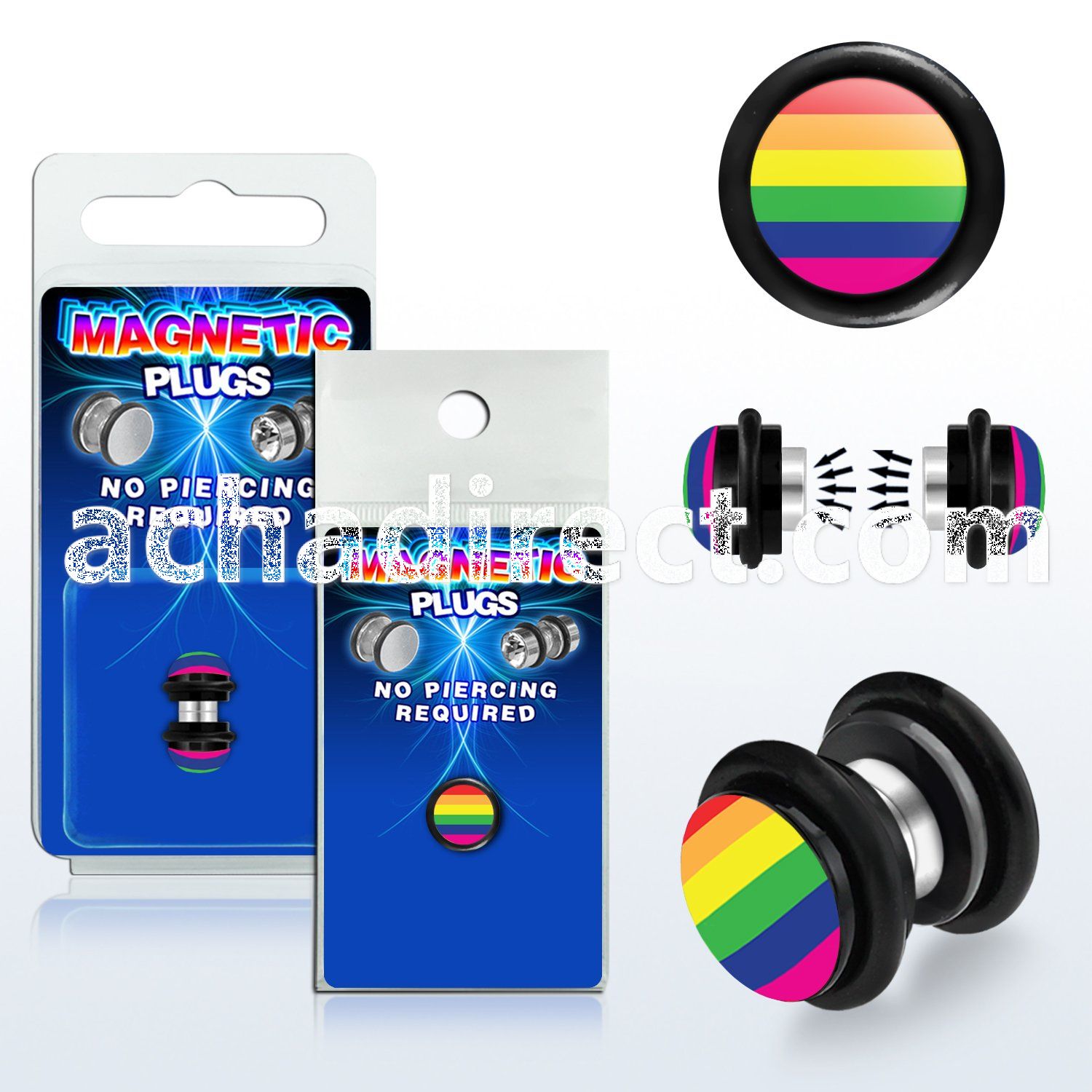 pkmp75 black acrylic magnetic fake plug with rainbow stripes