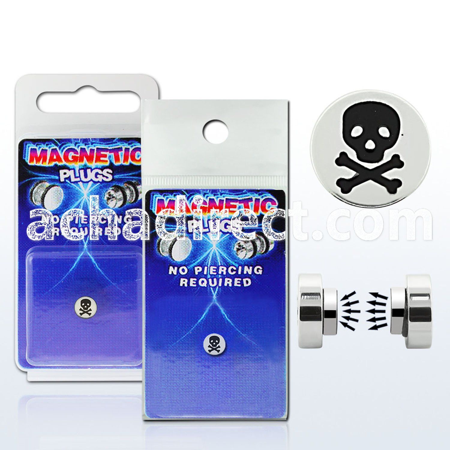 pkmp7 316l steel magnetic fake plug with bones skull logo