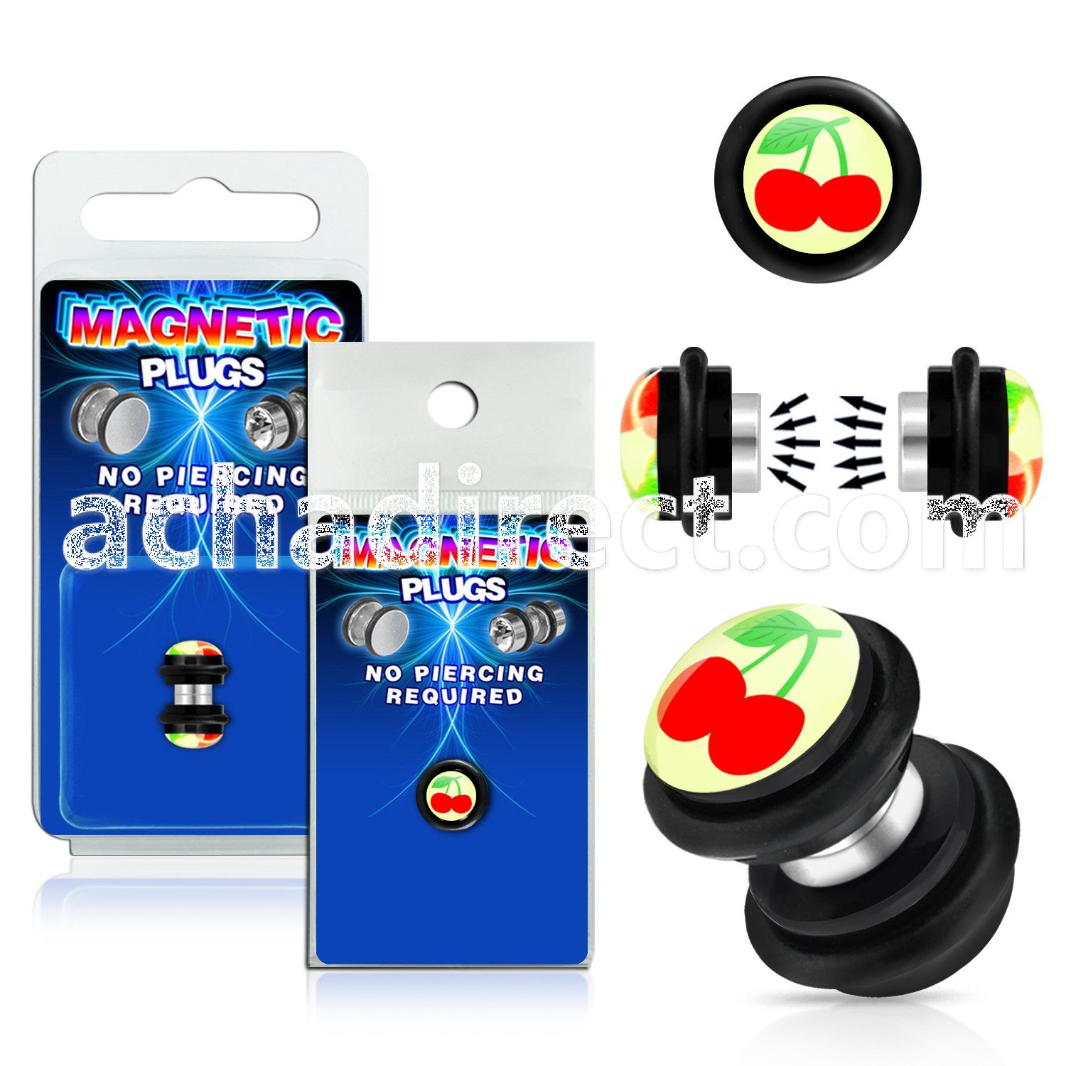 pkmp83 black acrylic magnetic fake plug w large cherries logo