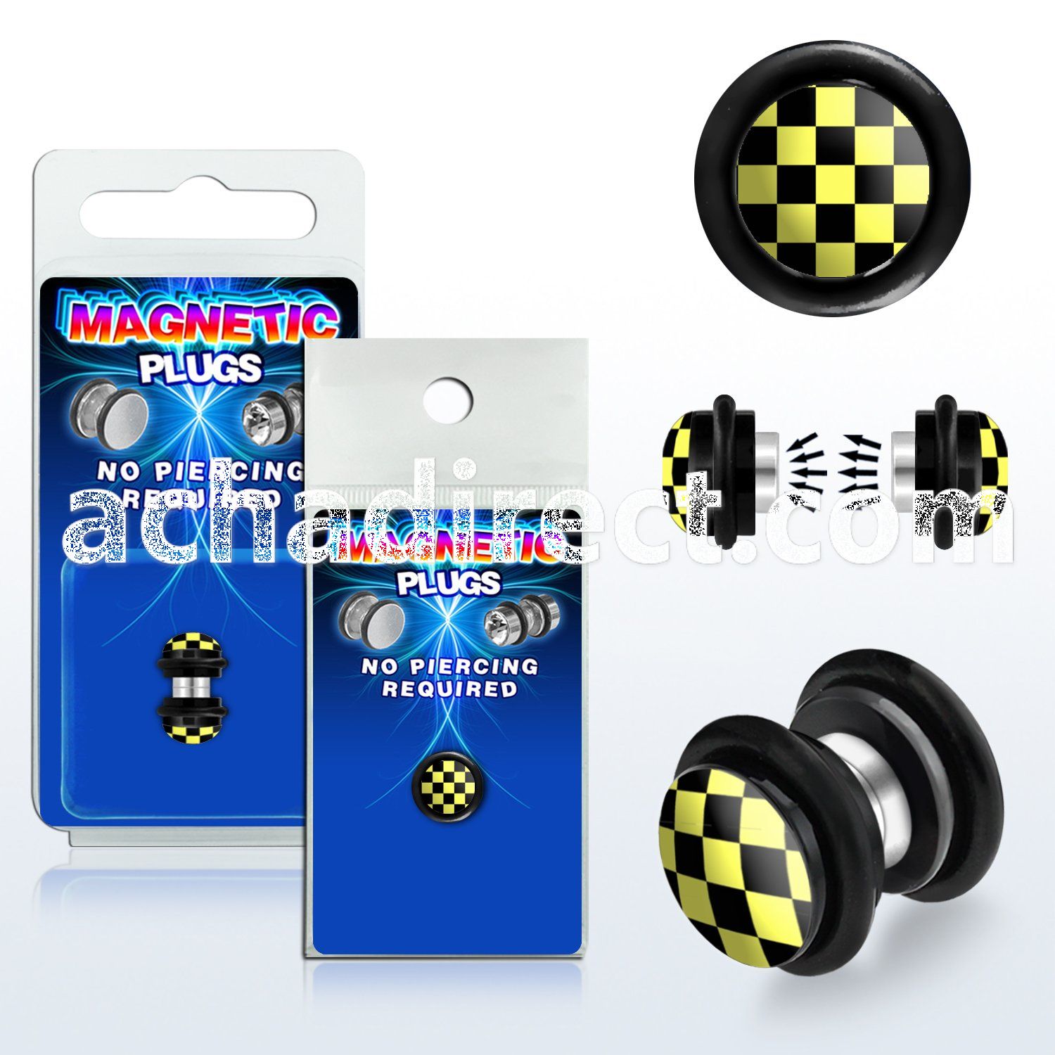 pkmp88 acrylic magnetic fake plug w black yellow checkered