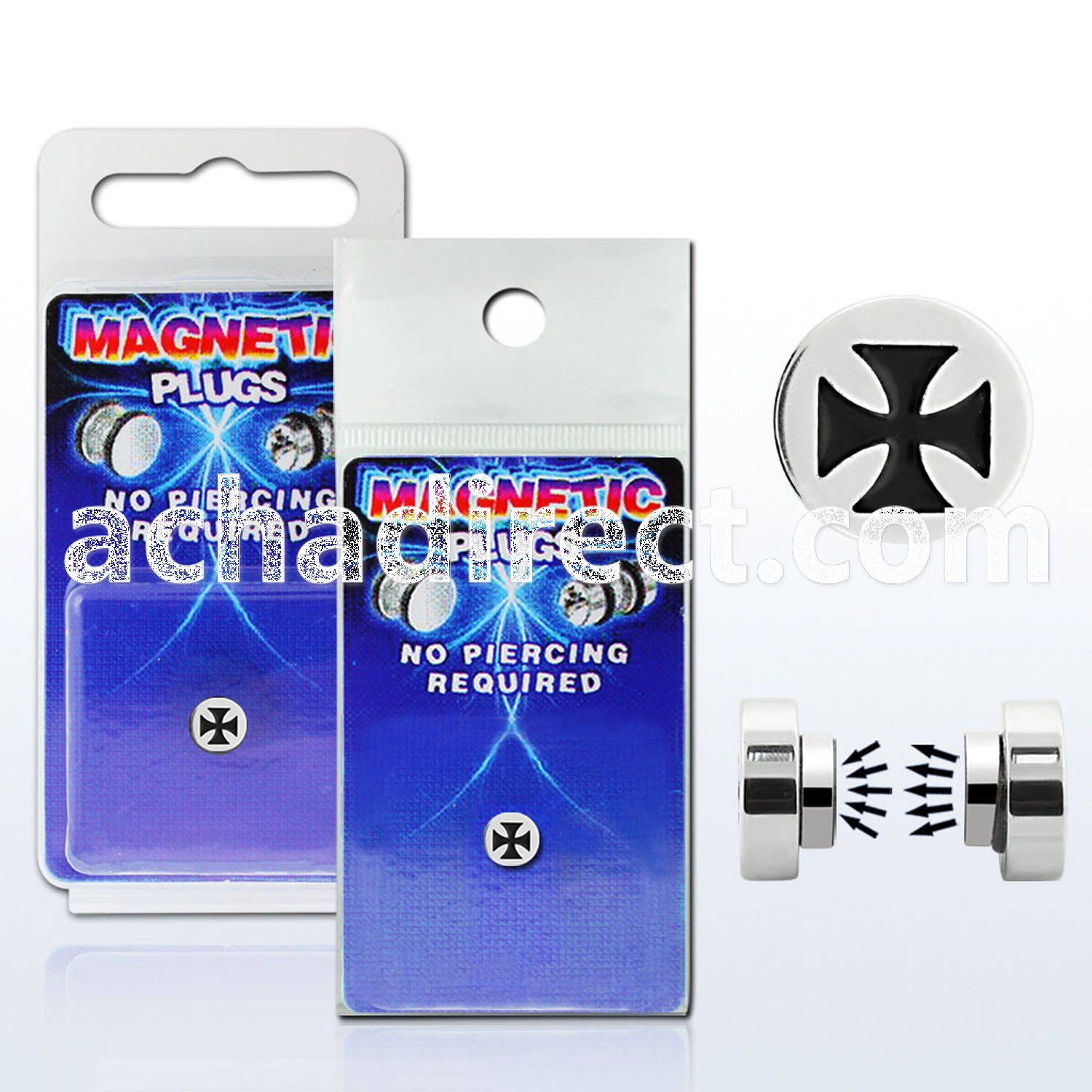 pkmp9 surgical steel magnetic fake plug with iron cross logo