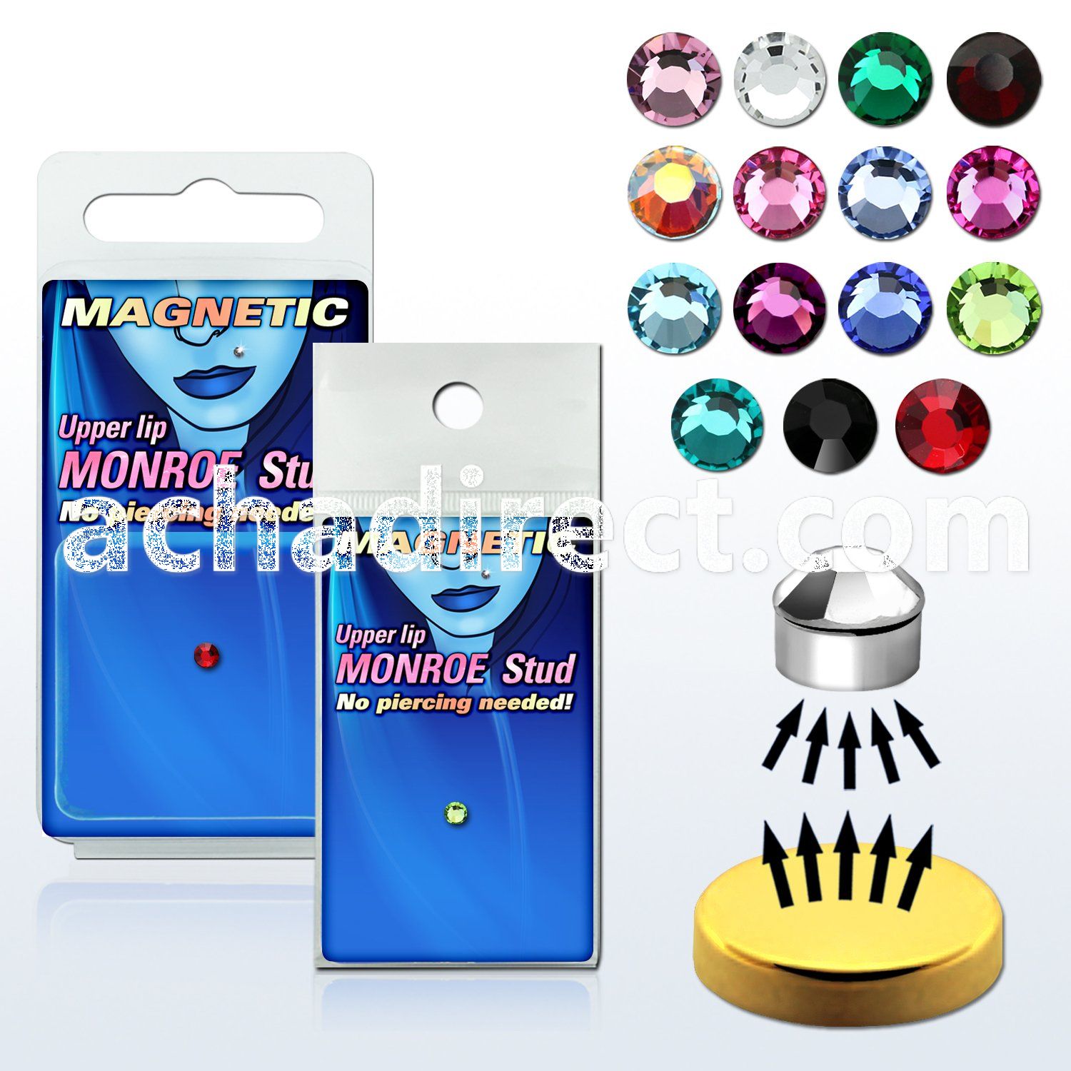 pkmr1 magnetic non piercing monroe stud with crystal