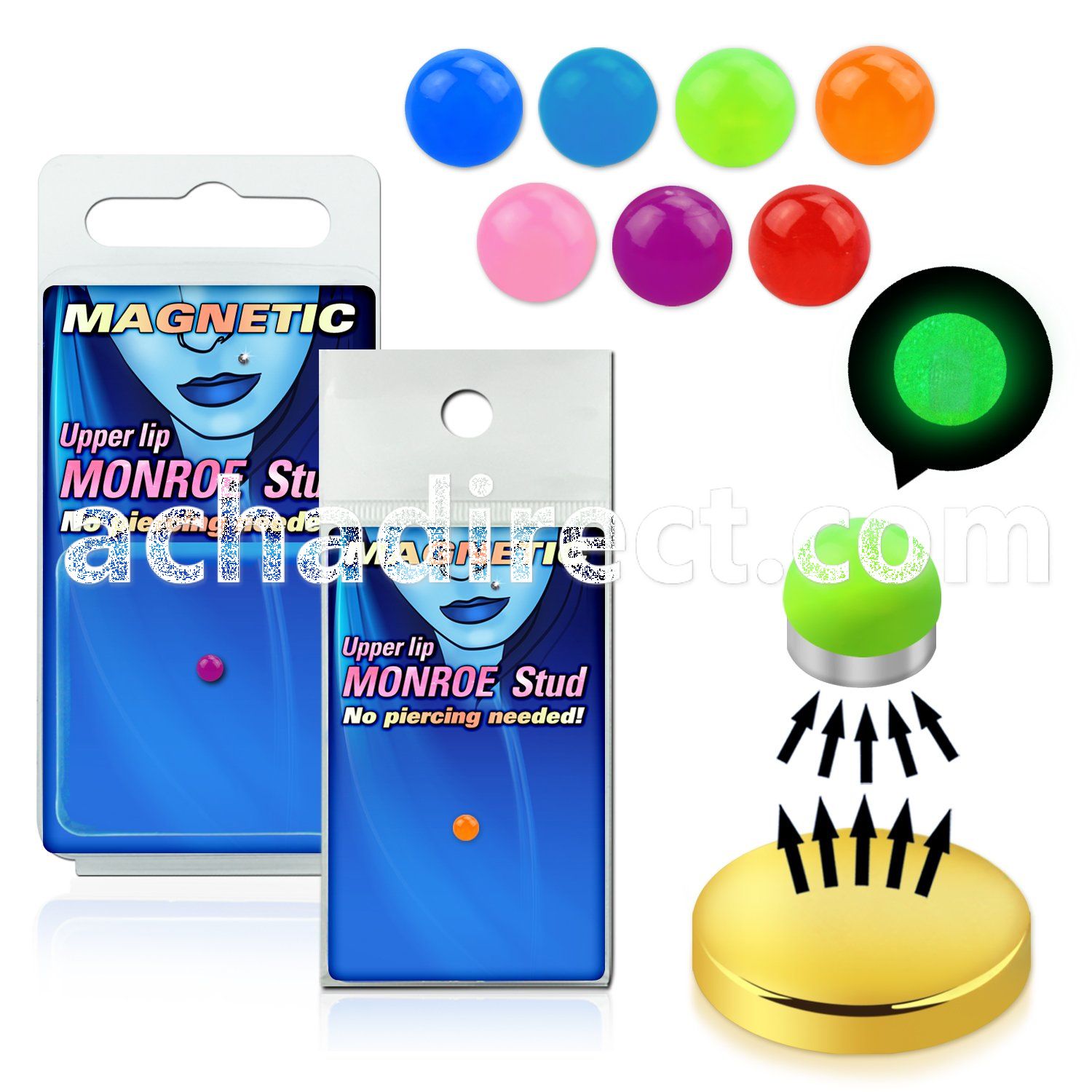 pkmr3 magnetic non piercing monroe stud with glow ball