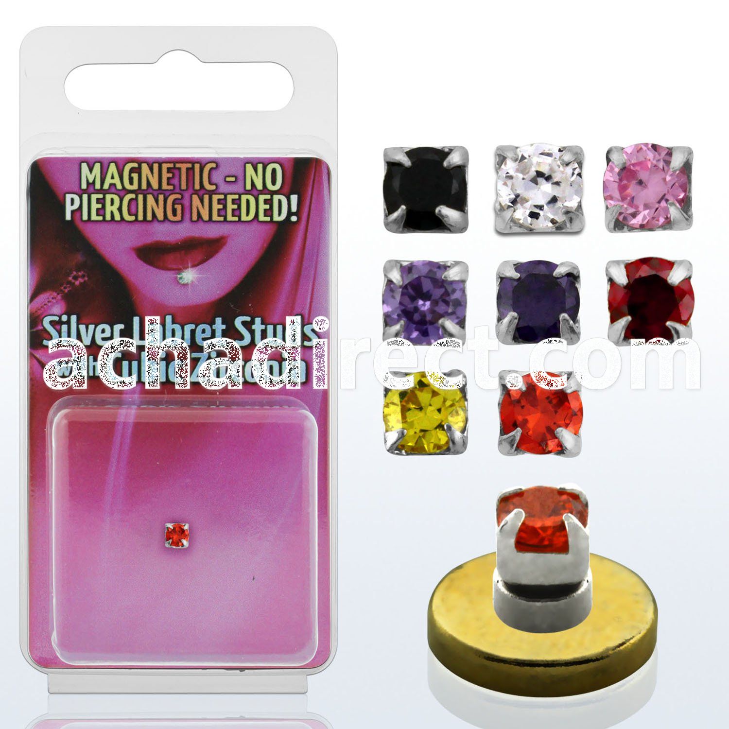 pkmz3m silver magnetic fake labret stud with round prong cz