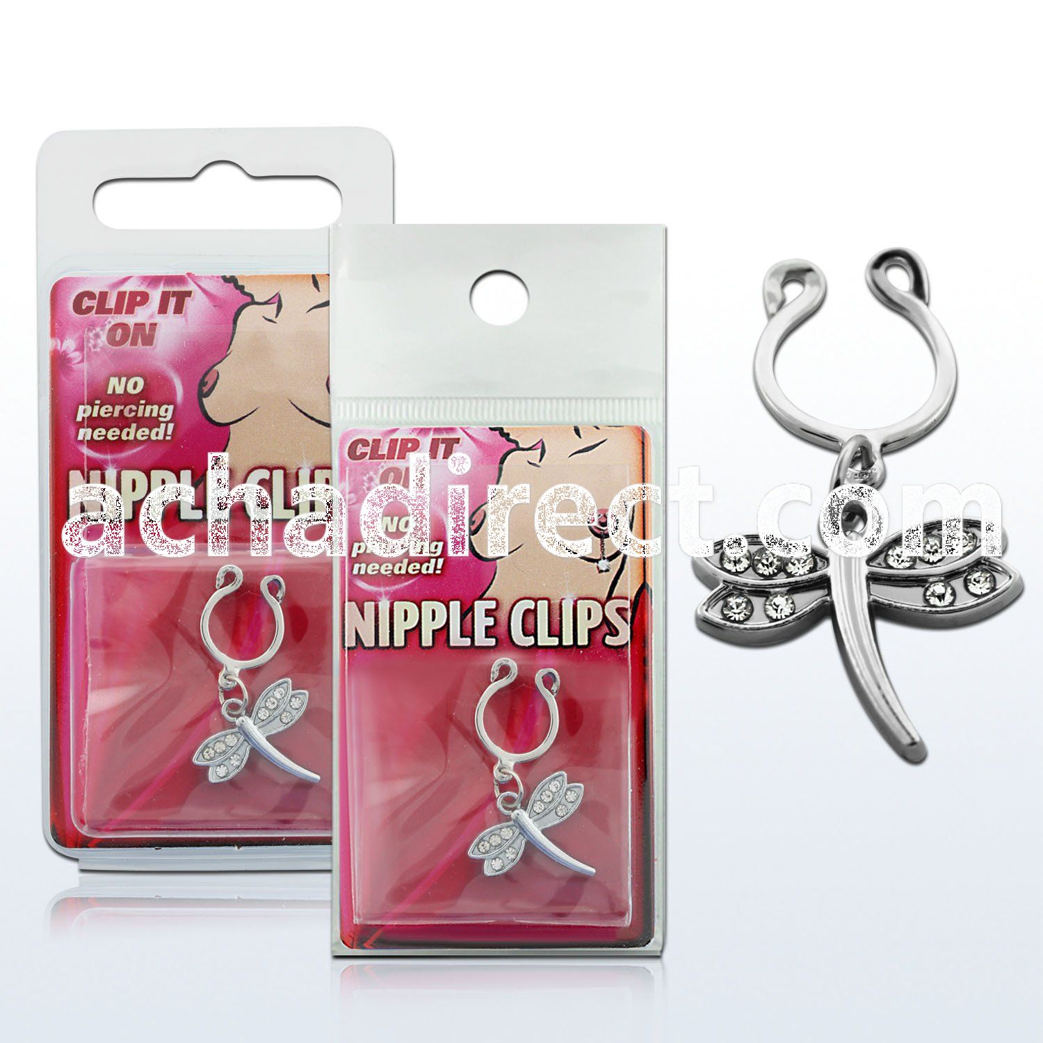 pknp20 nonpiercing nipple clip with dangling crystal dragonfly