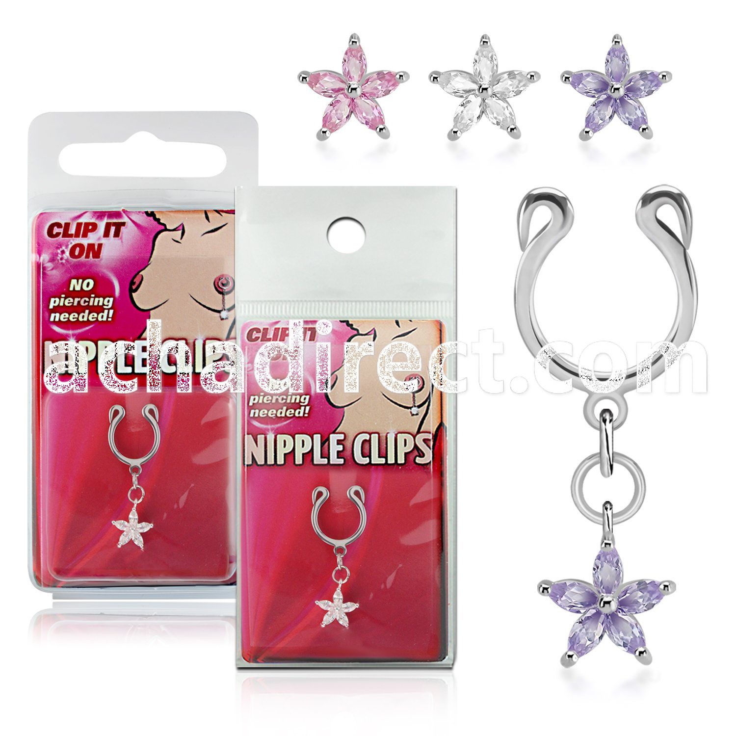 pknp32 steel nonpiercing nipple ring u shape dangling flower