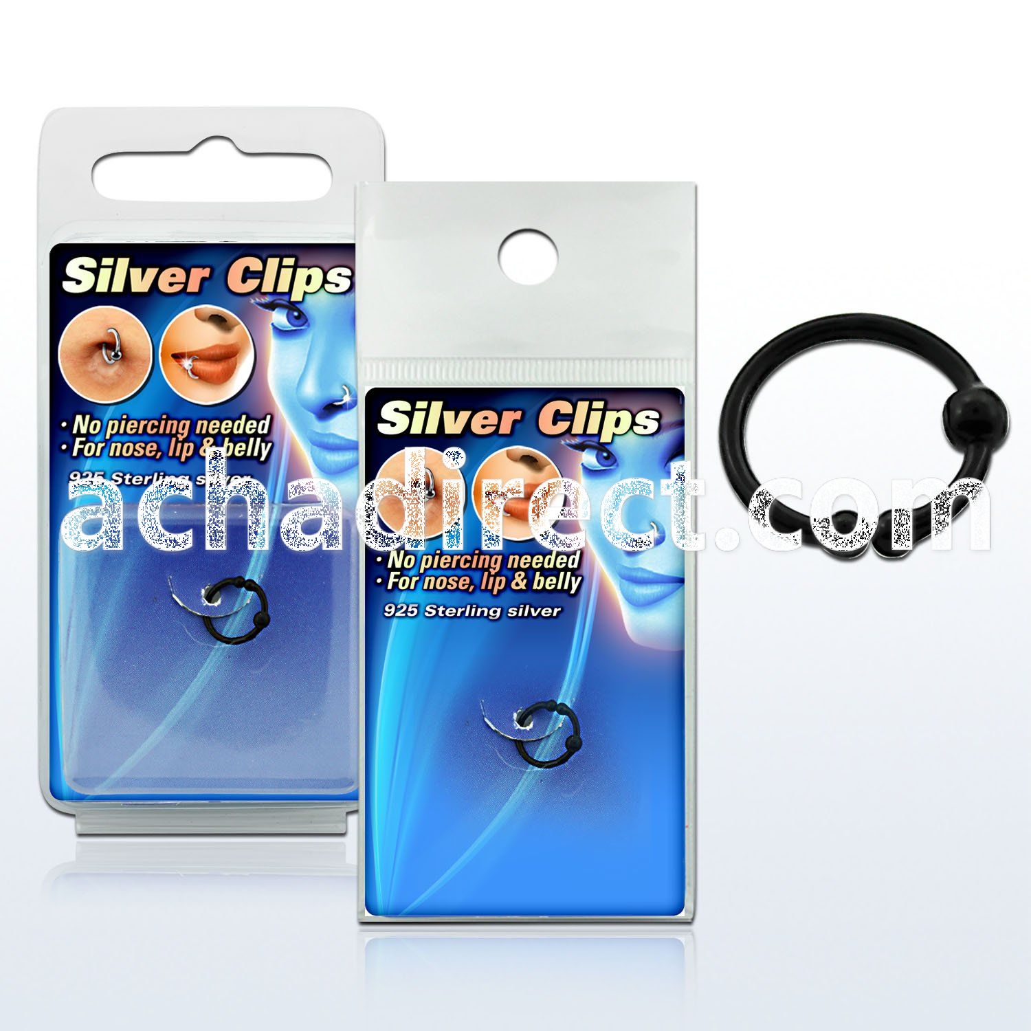 pksc7 non piercing black silver nose clip with ball size 8mm