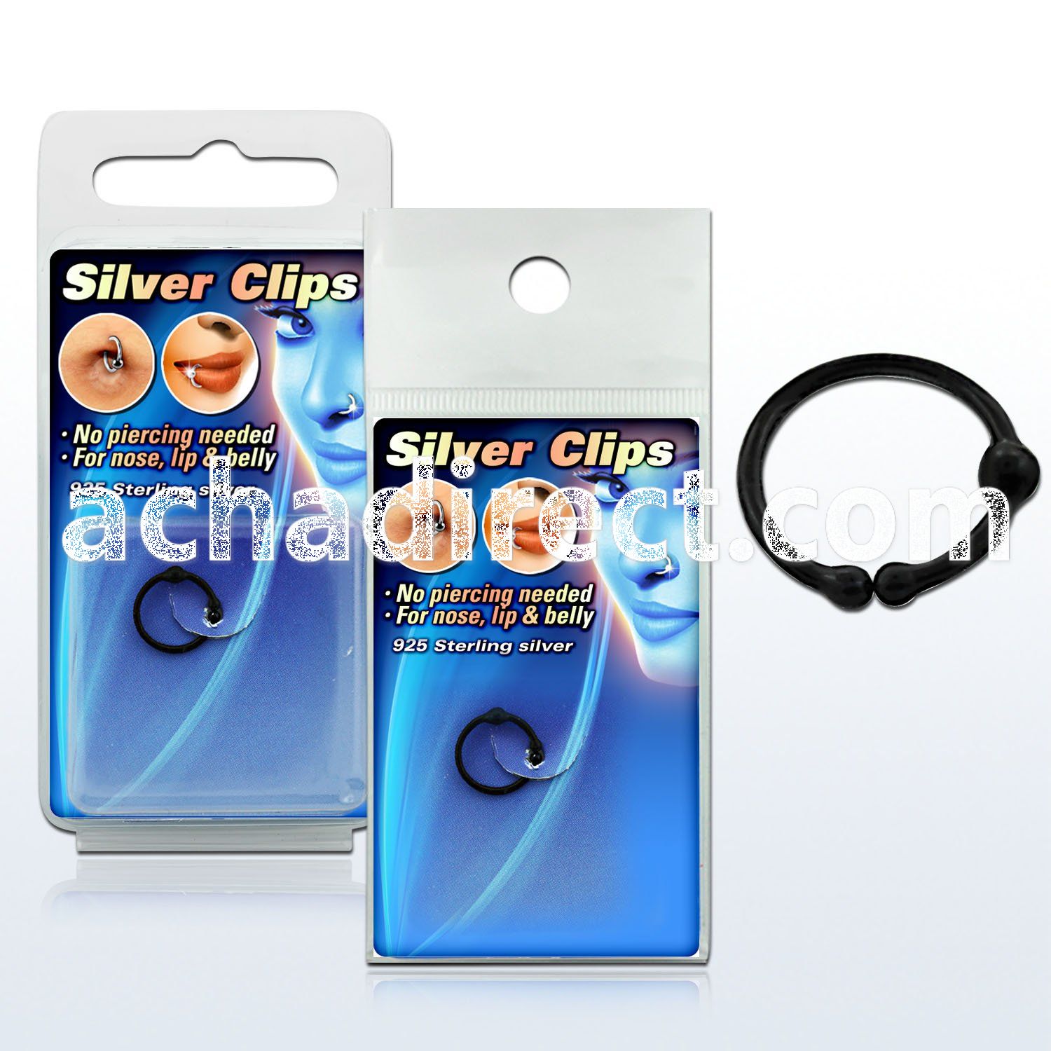 pksc8 non piercing black silver nose clip with ball size 10mm