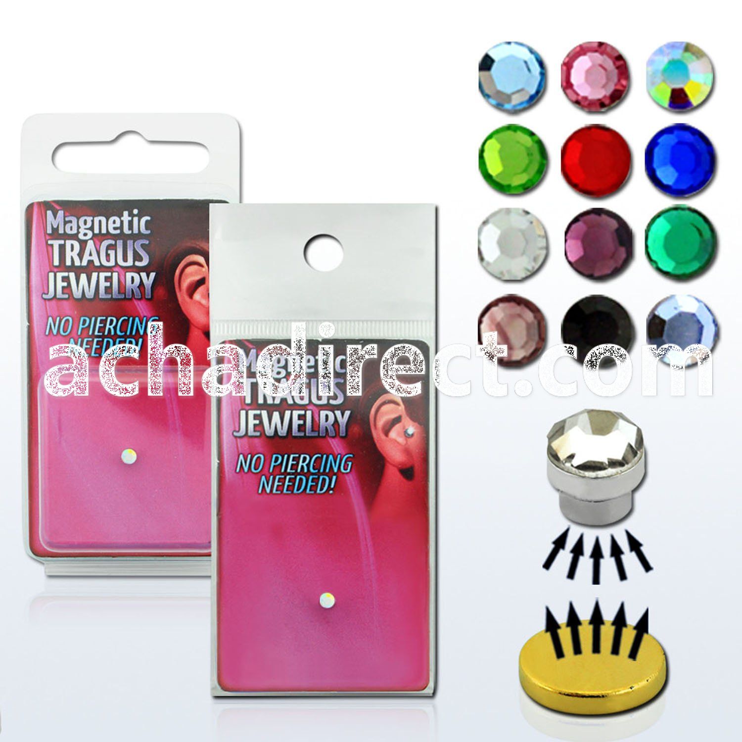 pktg1 magnetic non piercing tragus stud with crystal