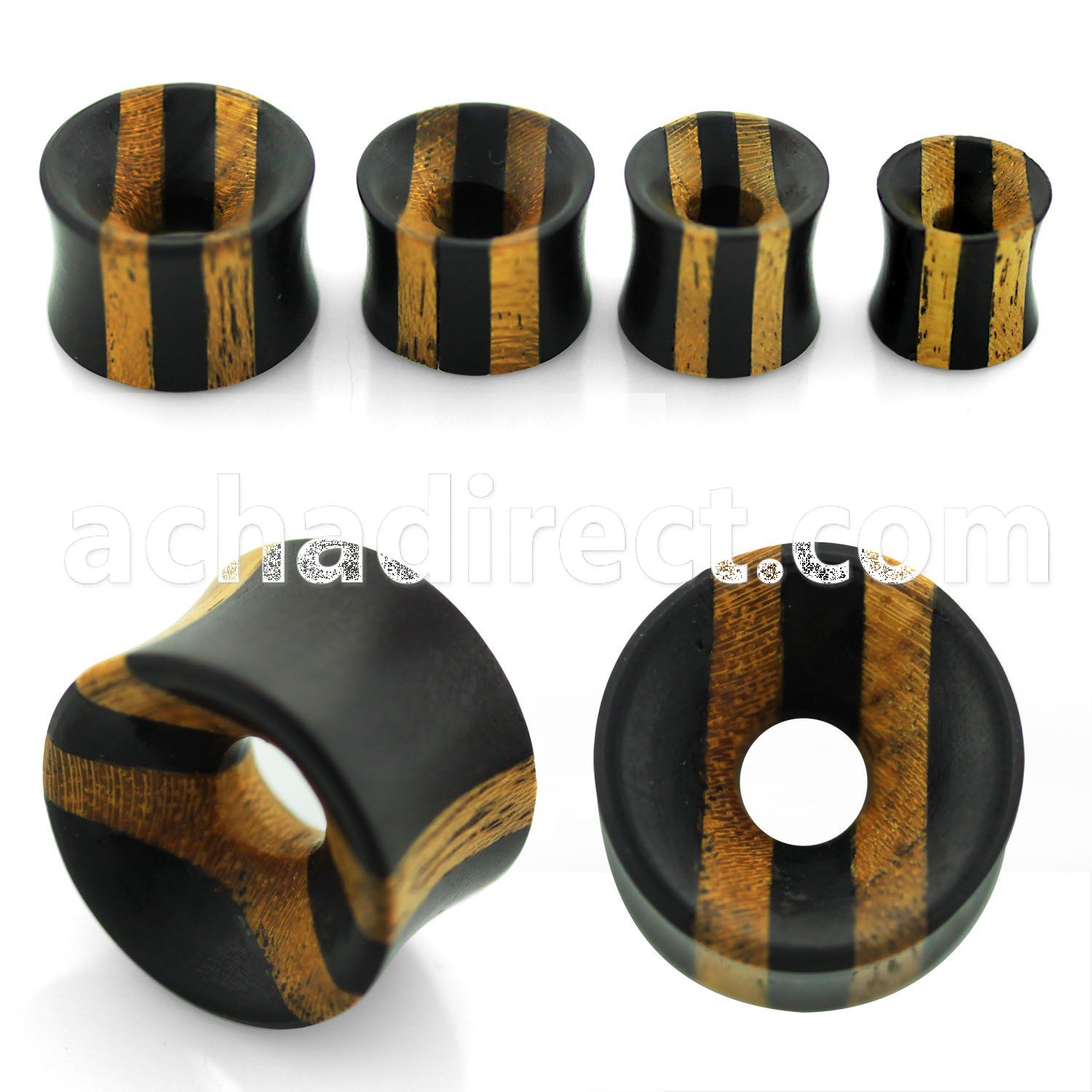 pkto black ebony and teak wood 2 tone double flared plug